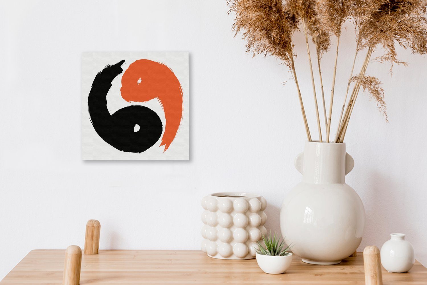 Schwarz und OneMillionCanvasses® Yin- in Yang-Logos St), Schlafzimmer den Eine Farben des für Bilder Wohnzimmer (1 Illustration Leinwandbild und, Leinwand