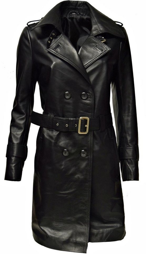 Zimmert Ledermantel Schwarz Leather in Leder Trenchcoat, Claudine makelloses