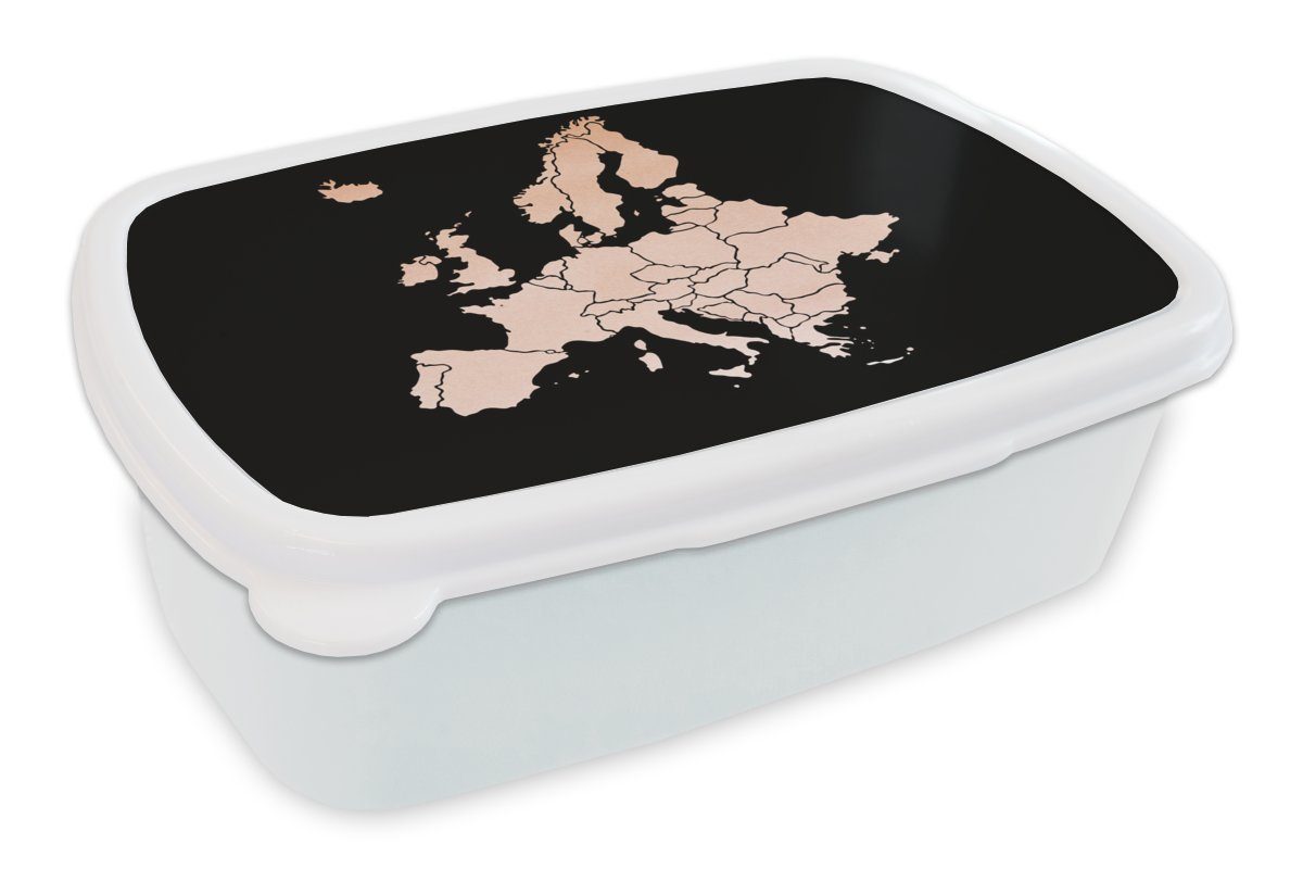 MuchoWow Lunchbox Karte - Europa - Rosa, Kunststoff, (2-tlg), Brotbox für Kinder und Erwachsene, Brotdose, für Jungs und Mädchen weiß