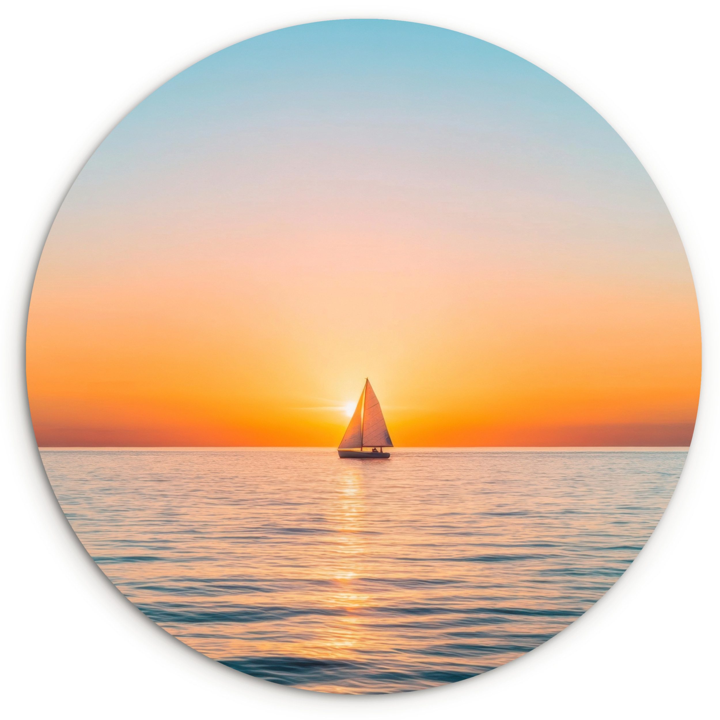 MuchoWow Gemälde Meer - Segelboot - Sonnenuntergang, Fotodruck (1 St), Kreis Wanddekoration, Rundes Wandbild, 30x30 cm