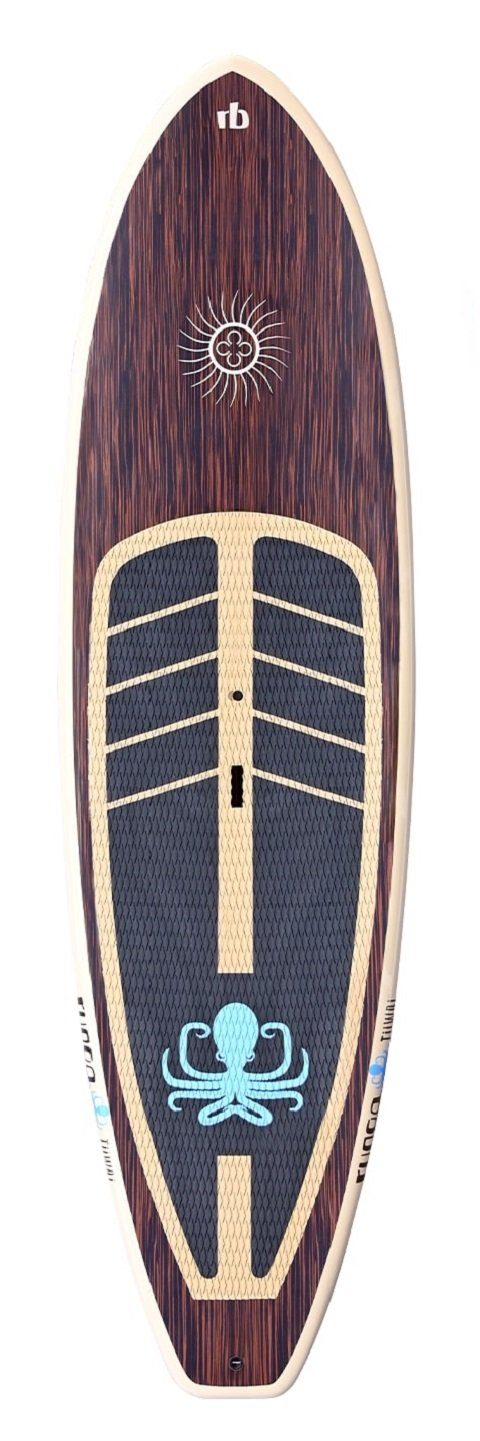 Runga-Boards SUP-Board leash Runga Stand Paddling coiled 3-tlg. Hard (Set Allrounder, 9.5, Inkl. Board & TIIWAI ebony WOOD Finnen-Set) Up SUP