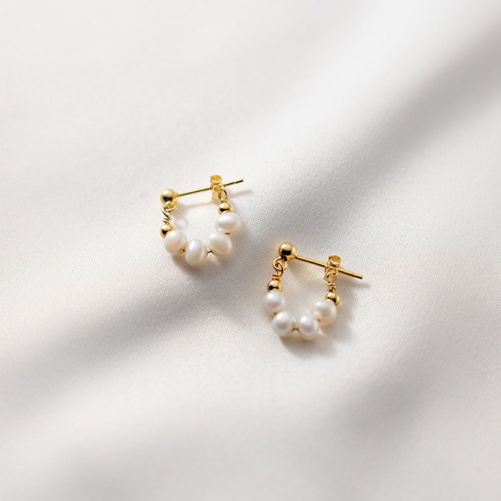 POCHUMIDUU für Silber Mädchen Creolen Frauen Perlenohrringe Perlen 925 Ohrringe Damen Sterling (2-tlg),