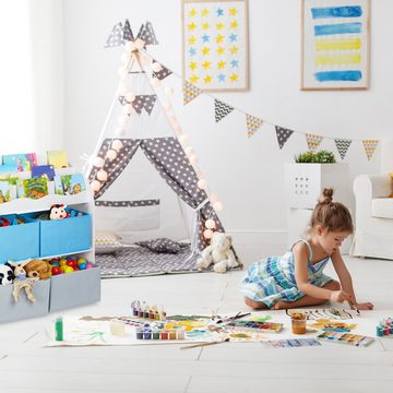 relaxdays Standregal Kinderregal mit 4 Stoffboxen, B