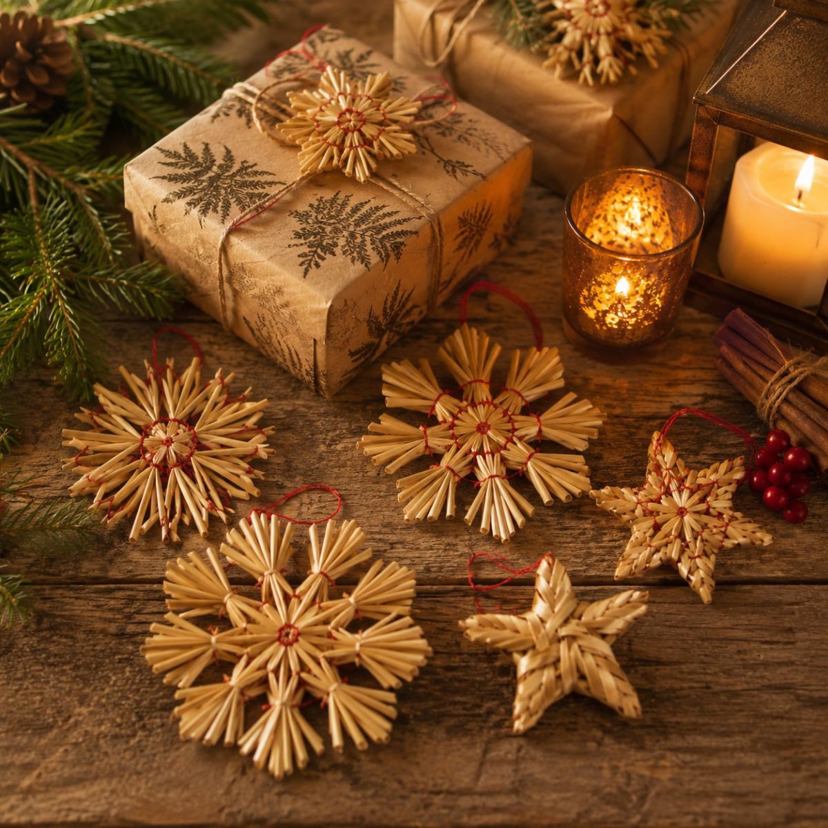 RIFFELMACHER & WEINBERGER Weihnachtsbaumkugel Riffelmacher 16 Strohsterne 5-10 cm 75314, Beige