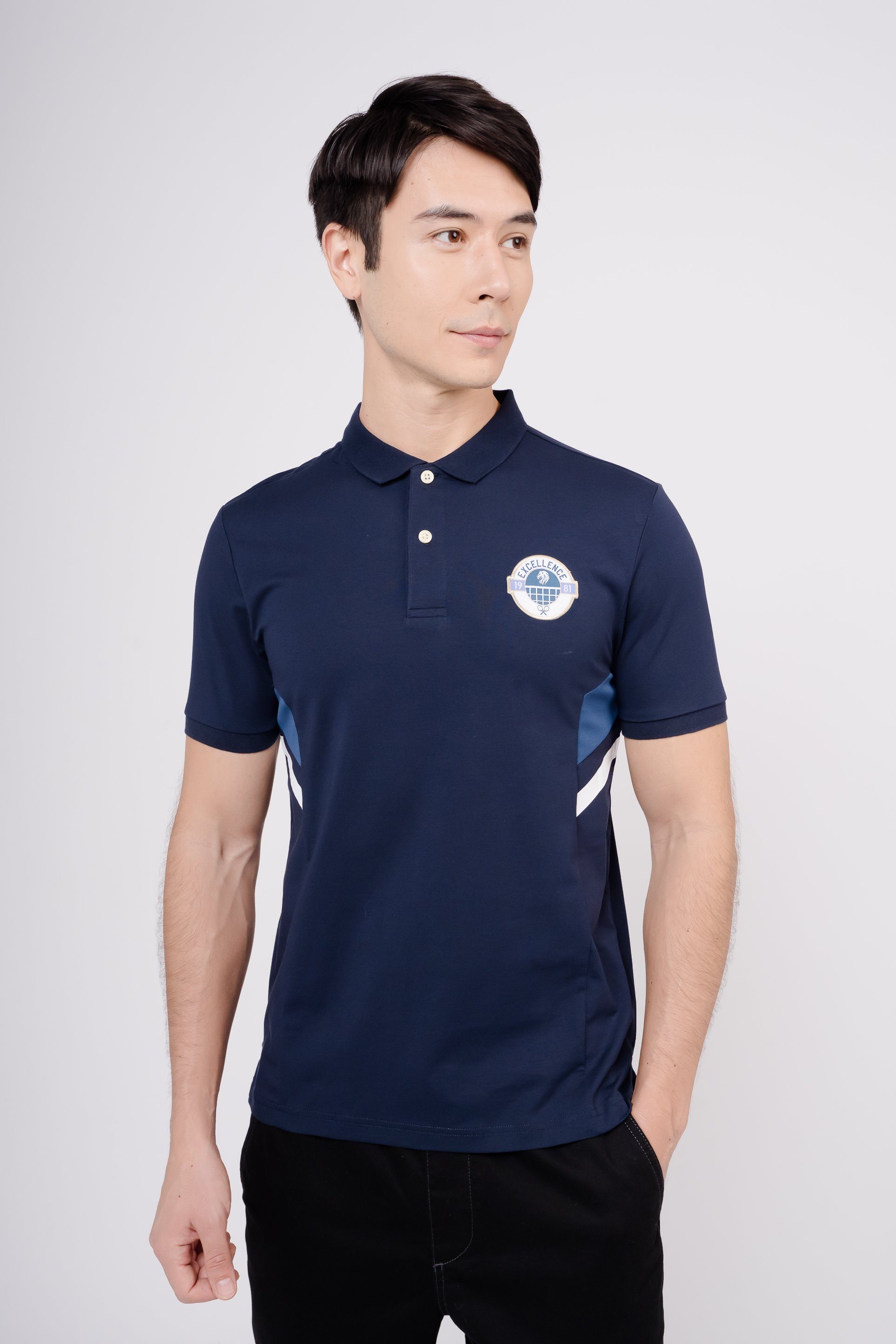 GIORDANO Poloshirt Sorona mit Quick-Dry-Technologie dunkelblau-weiß