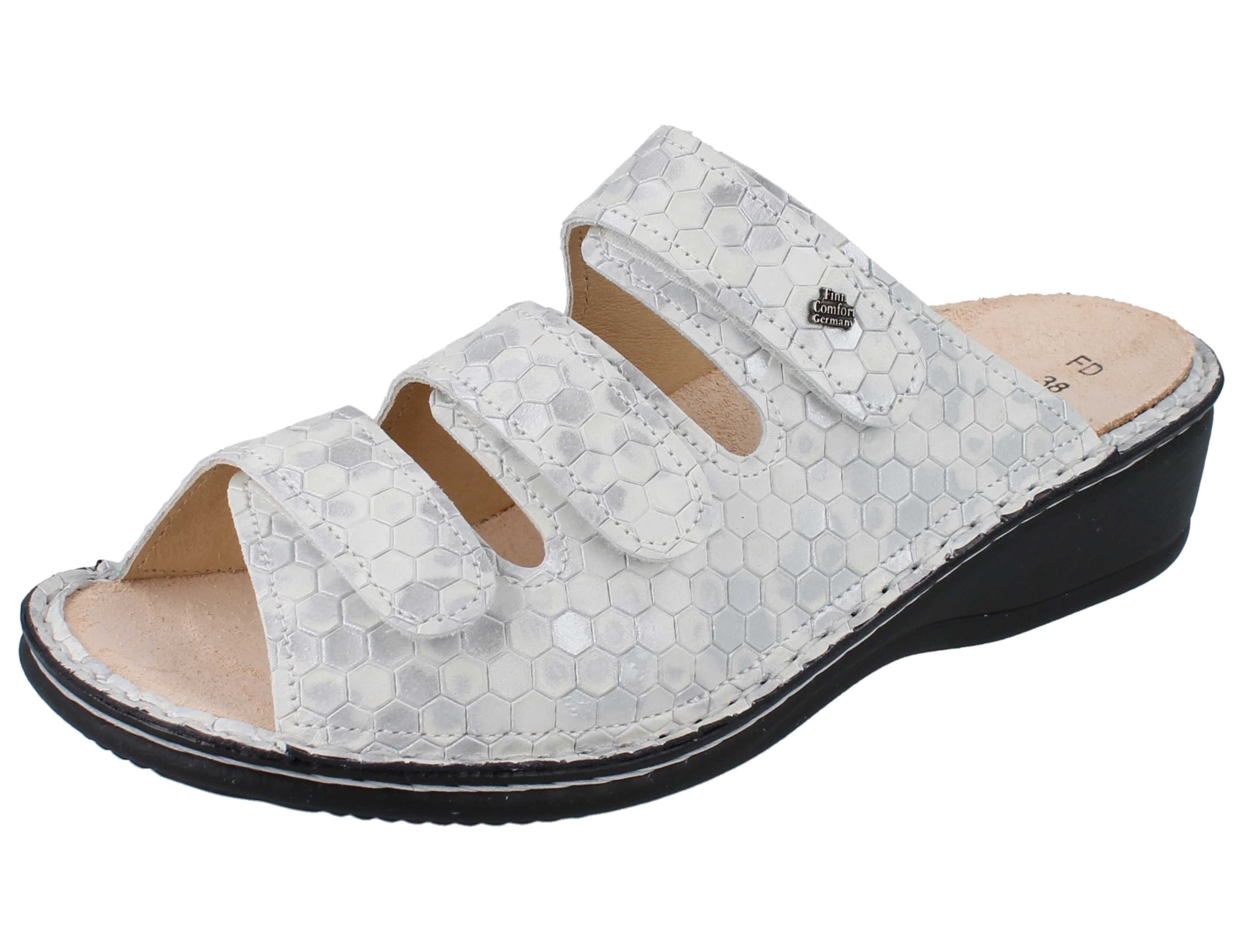 Finn Comfort FINN COMFORT Pisa Damen Pantolette hellgrau gemustert Glattleder - Pantolette Wechselfußbett