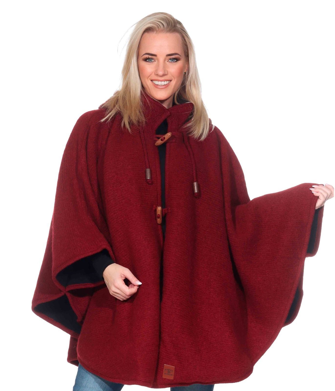 KUNST UND MAGIE Strickcape Strick Poncho+Kapuze Umhang Cape Strickjacke Wolle Jacke Winter Mantel