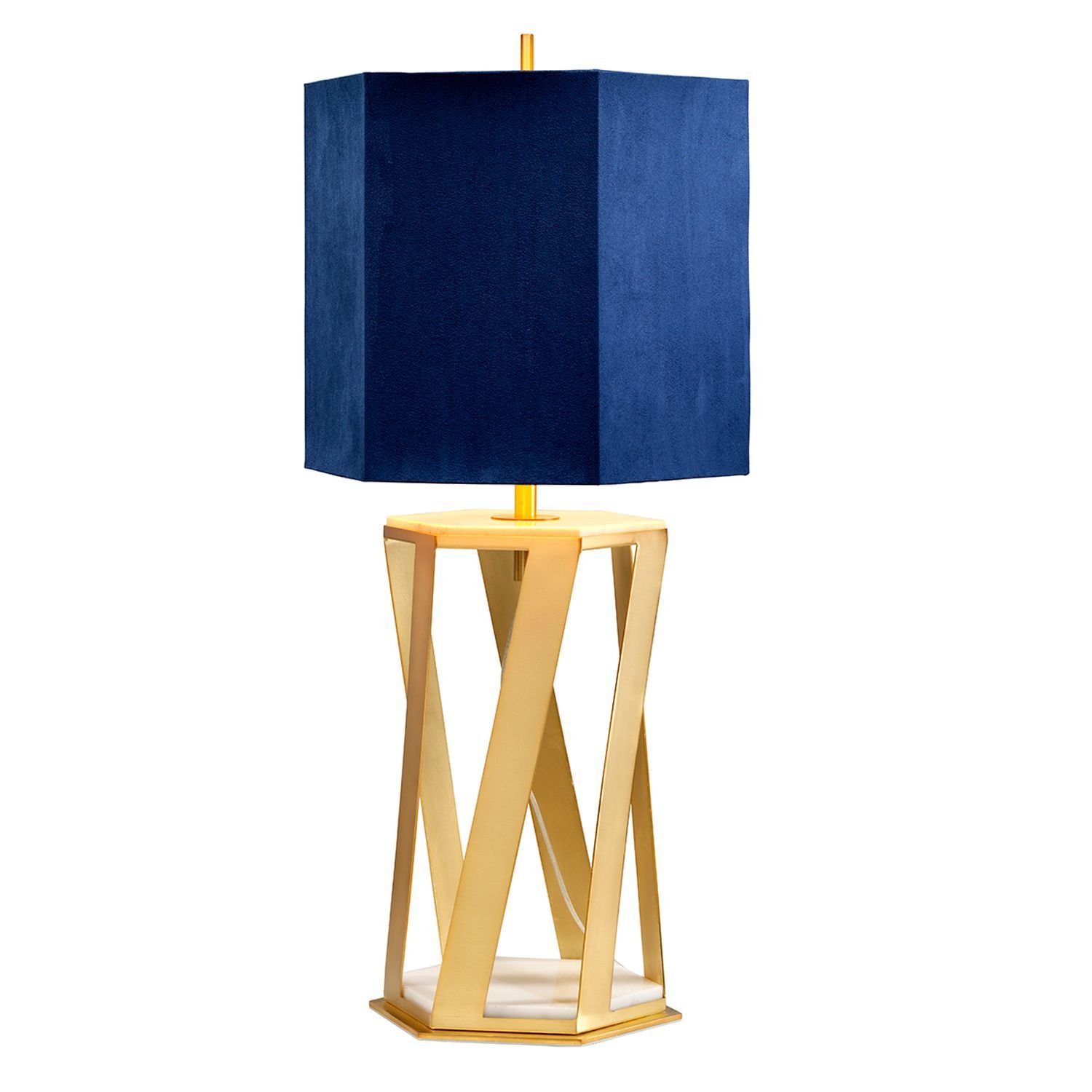 Licht-Erlebnisse Nachttischlampe LATAO, ohne Leuchtmittel, Tischleuchte E27 87 cm Blau Messing Stoff Metall Modern Beleuchtung