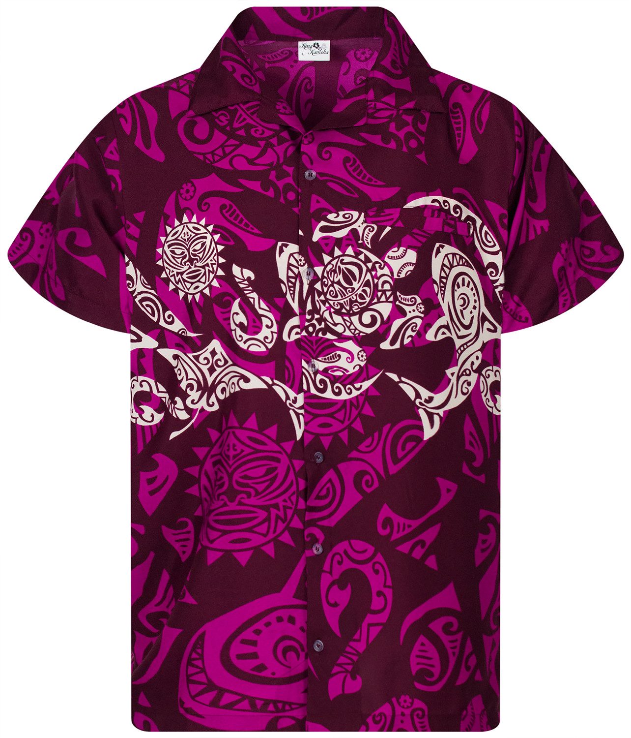 King Kameha Hawaiihemd Maori Chest Funky Hawaii-Hemd Herren Kurzarm Front-Tasche Unisex