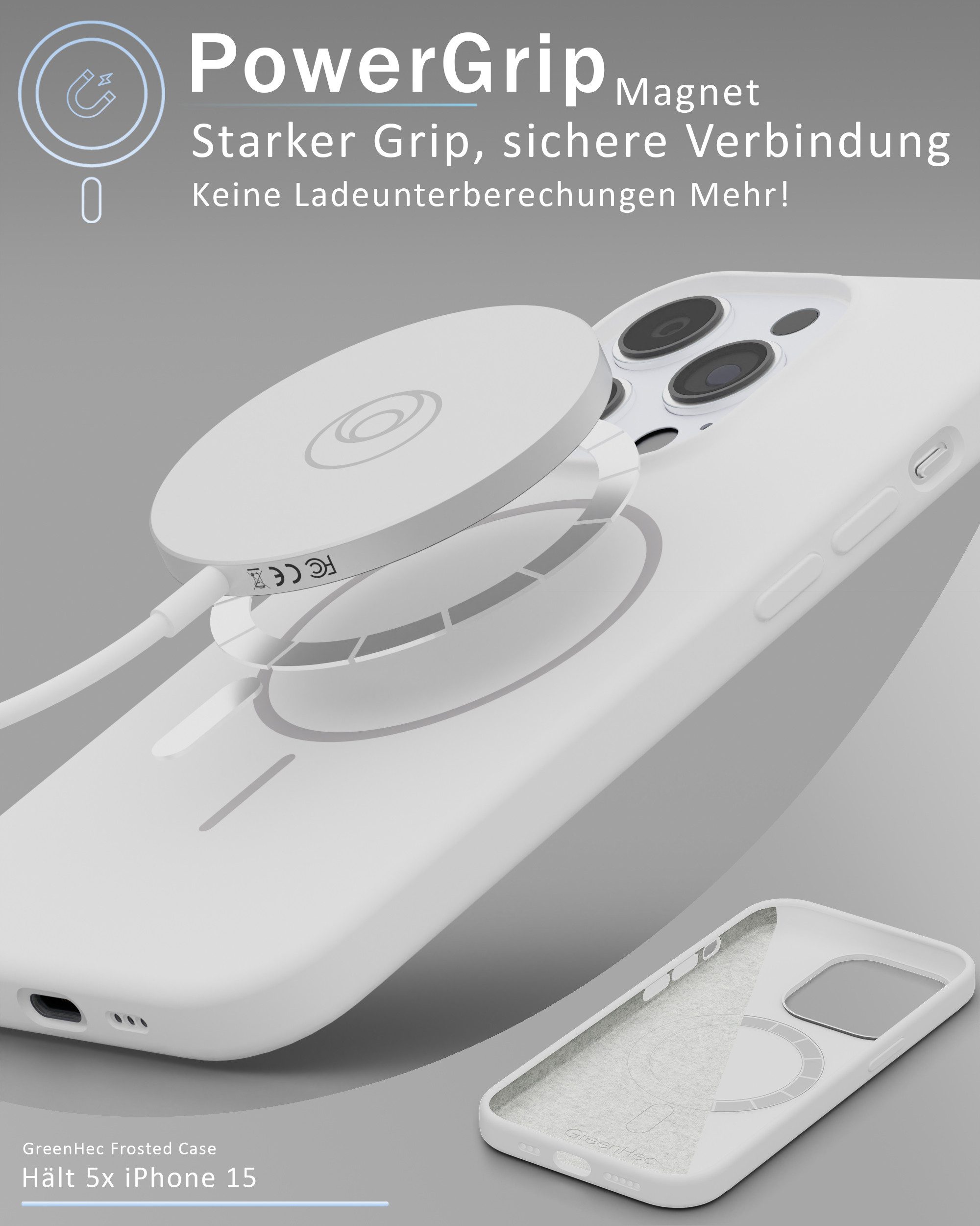 GreenHec Handyhülle Handyhülle Silikon iPhone 16 15 14 13 12 Pro Max Plus MagSafe 6.7 Zoll, Magnetisch Weiß Case Cover Schutz - Pink Blau Schwarz Braun Weiß