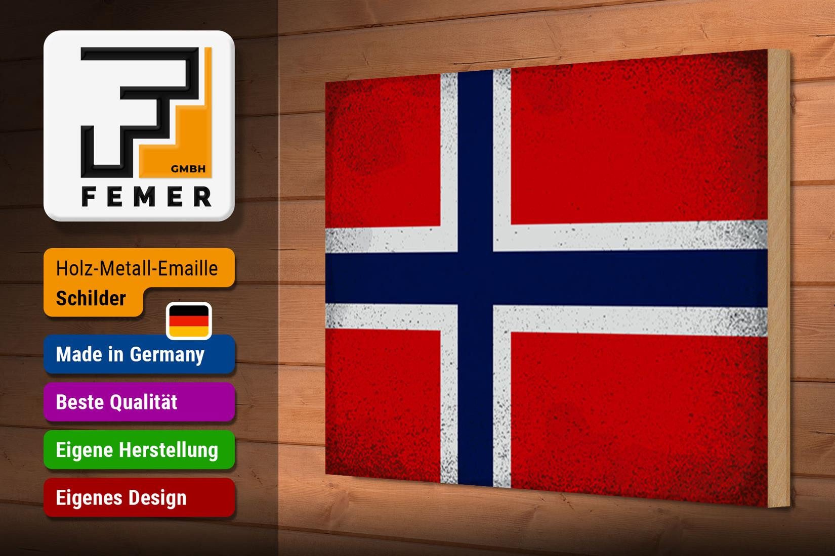 Femer GmbH Holzbild Flagge Norwegen 30x20cm Flag Norway Vintage, Flaggen (1 St), Glatte Holzfaserplatte (MDF), vorn beschichtet