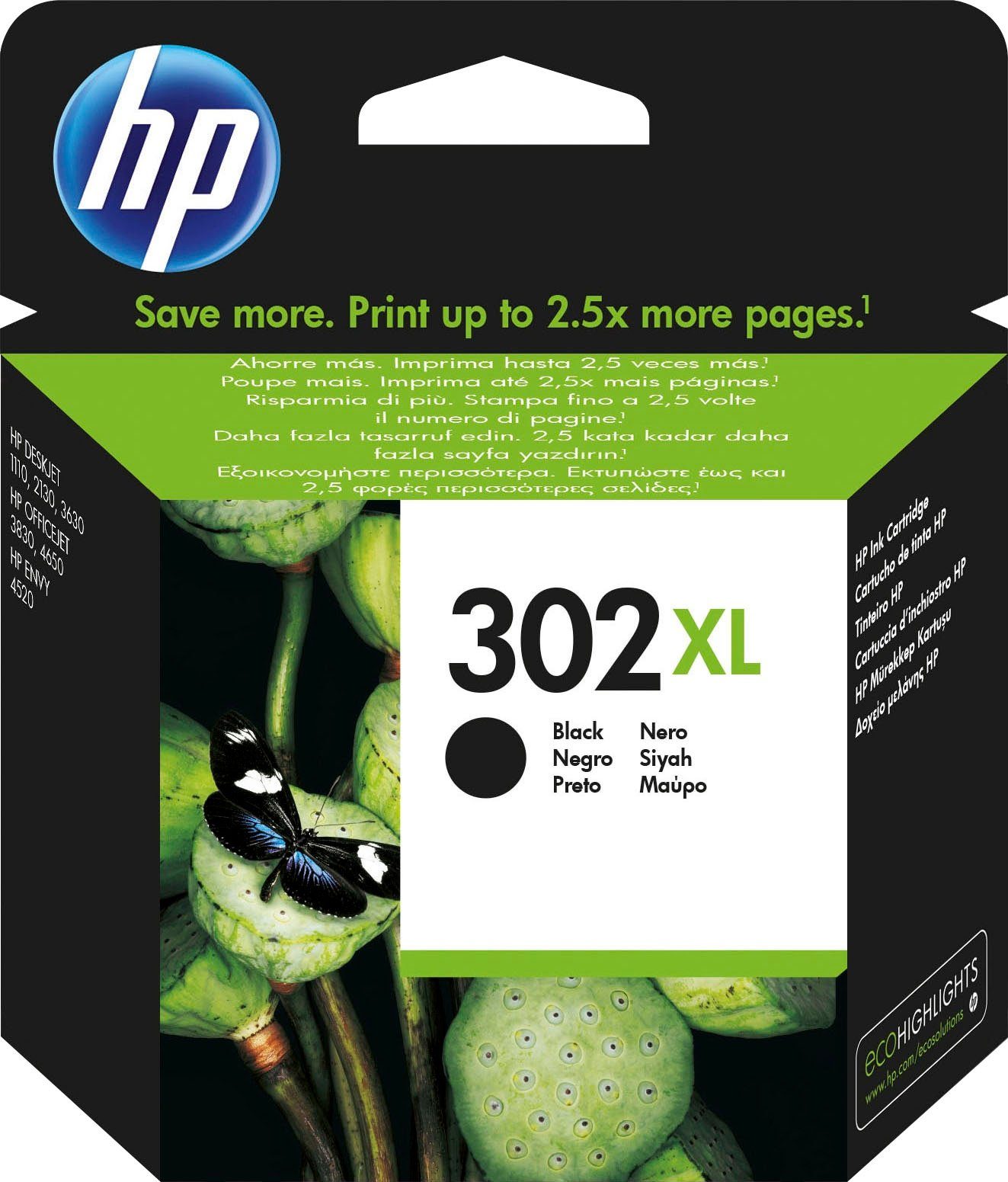 HP 302XL Tintenpatrone (original Druckerpatrone F6U68AE schwarz XL /  Instant Ink)