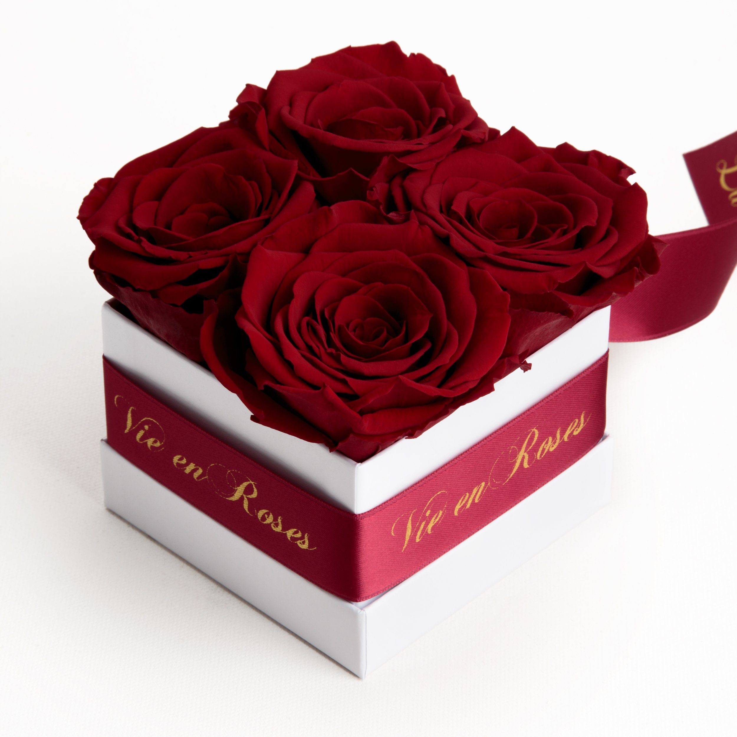 Rosenbox Poesie Frauen Heidelberg, 8.5 ROSEMARIE Geschenk Dunkelrot Rose, Höhe SCHULZ cm, weiß Rosen Damen für für Deko Infinity zum Valentinstag Kunstblume