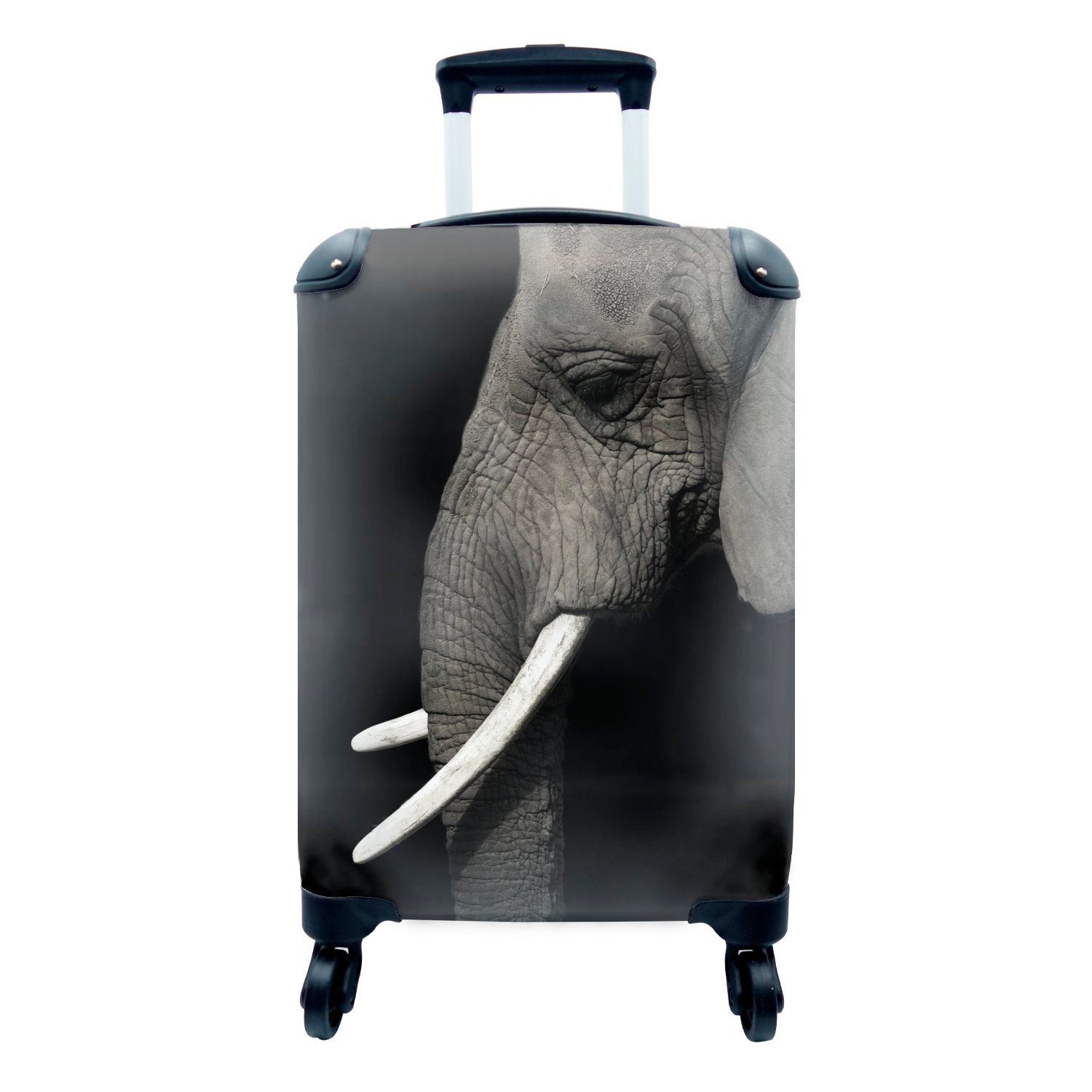 MuchoWow Handgepäckkoffer Elefant mit großen Stoßzähnen, 4 Rollen, Reisetasche mit rollen, Handgepäck für Ferien, Trolley, Reisekoffer