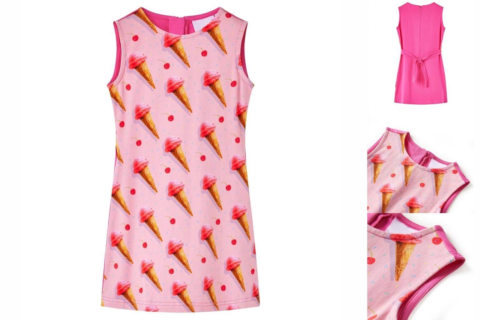 vidaXL A-Linien-Kleid Kinderkleid Eiscreme-Motiv Knallrosa 92