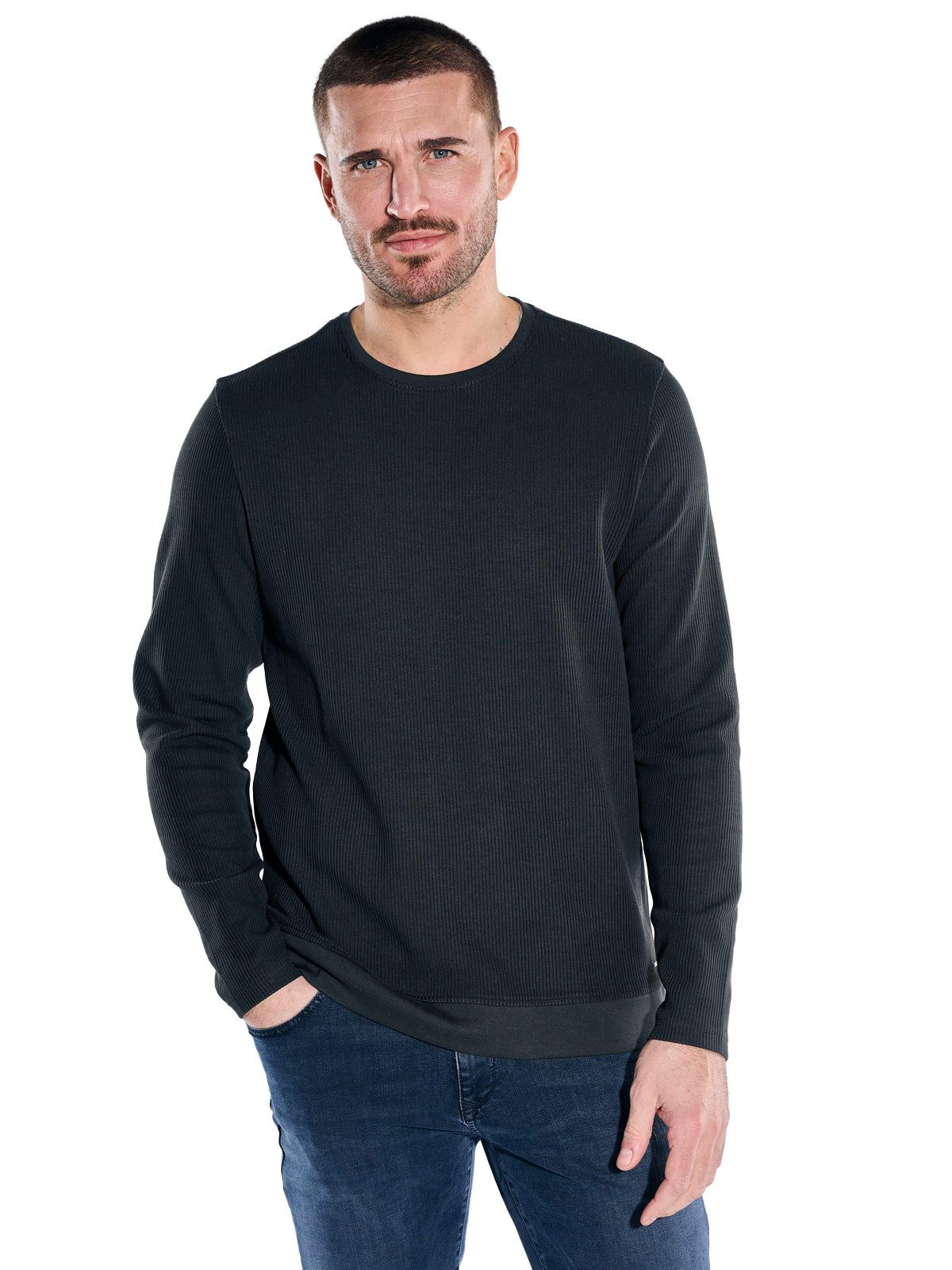 emilio adani Langarmshirt Herren Modisches Langarm-Shirt, Schwarz