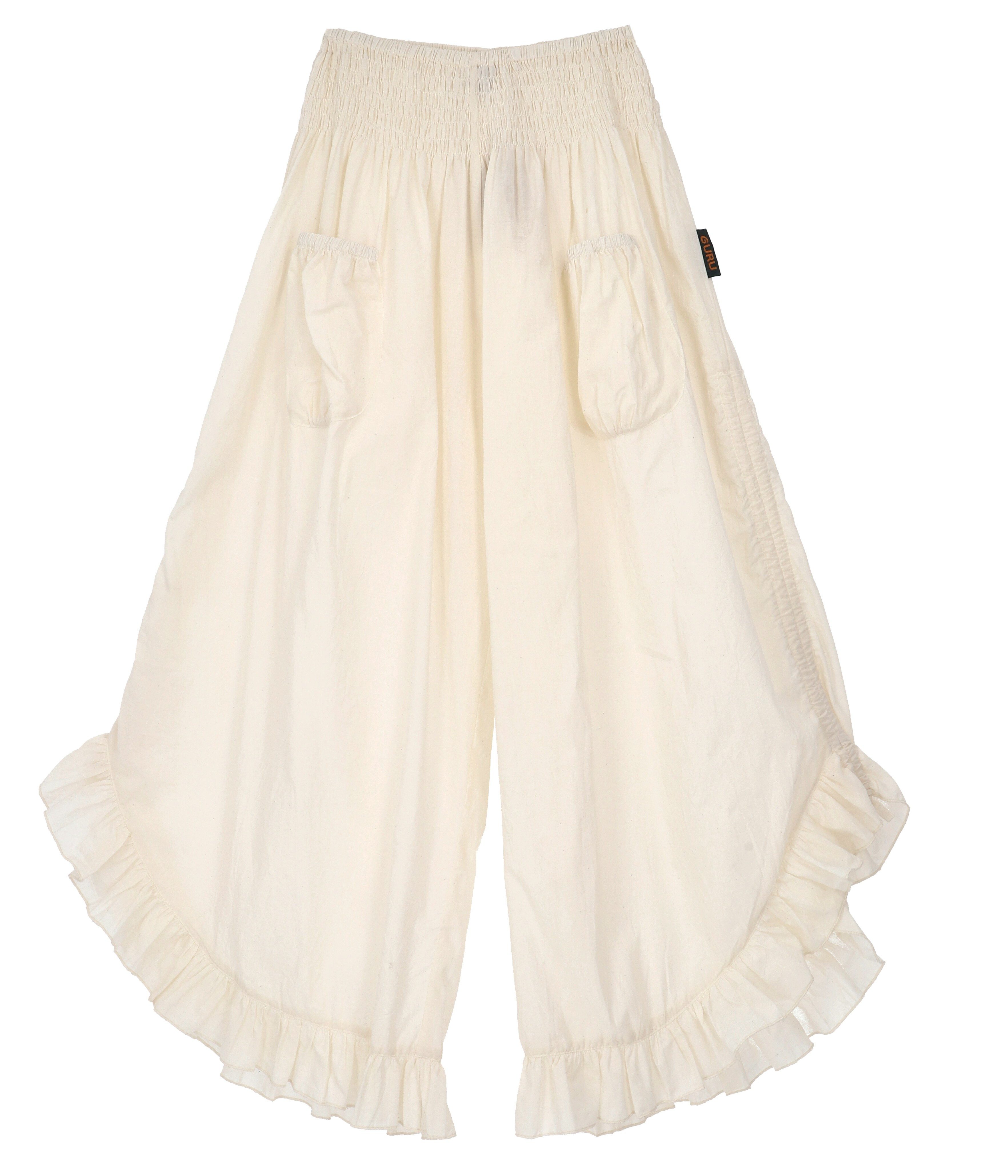Guru-Shop Relaxhose Weite Hose mit Rüschen aus Baumwolle, Boho Hose.. alternative Bekleidung