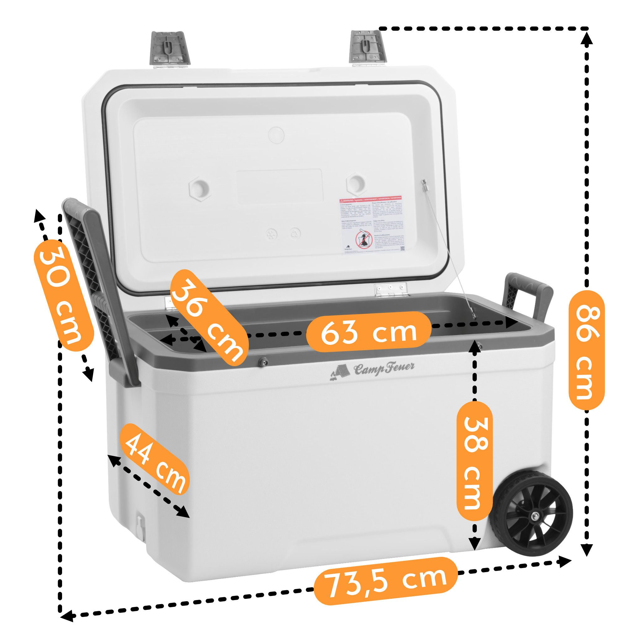 CampFeuer Kühlbox Kühlbox weiß 70 Liter mit Rädern, Rollkühlbox, isolierte Box, rollbar – Bild 3 von 5