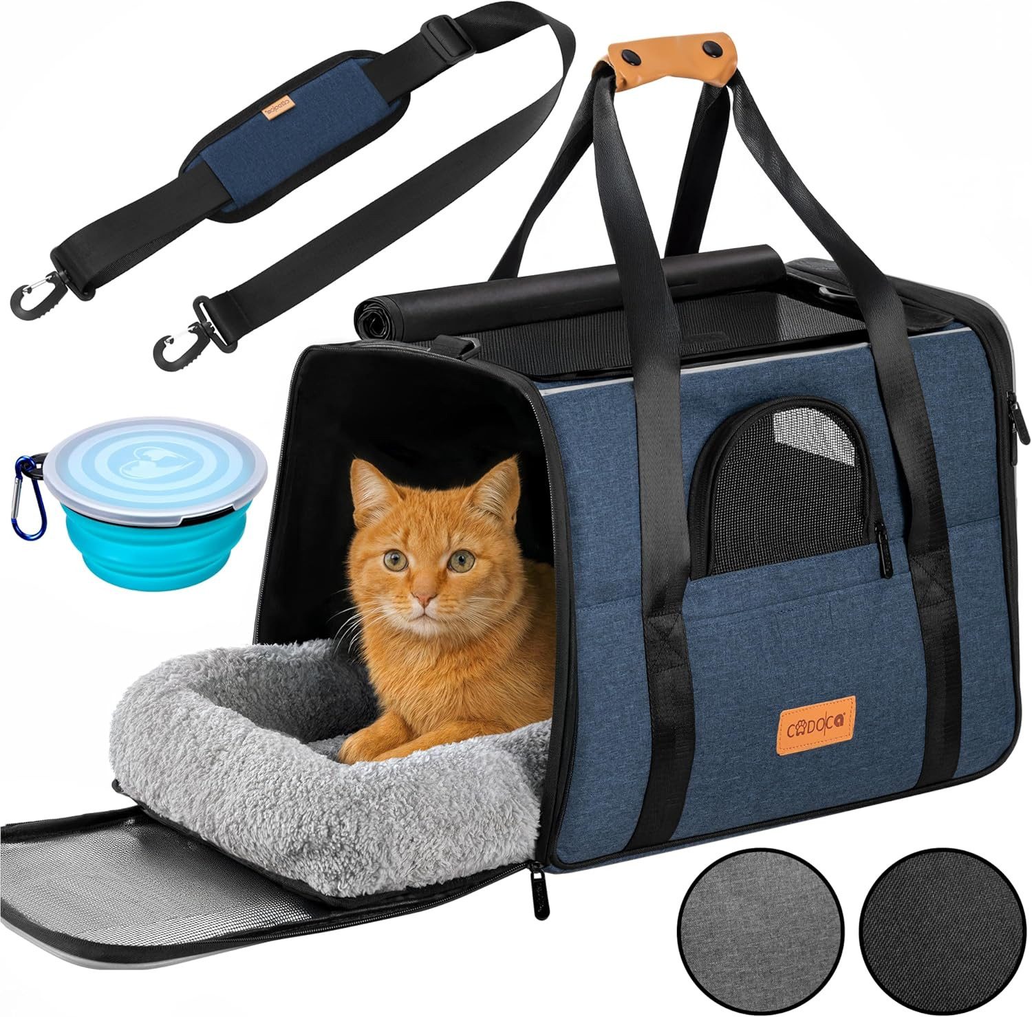 Cadoca Tiertransportbox, Tiertransporttasche faltbar Box Transporttasche Hund Katze blau von Cadoca