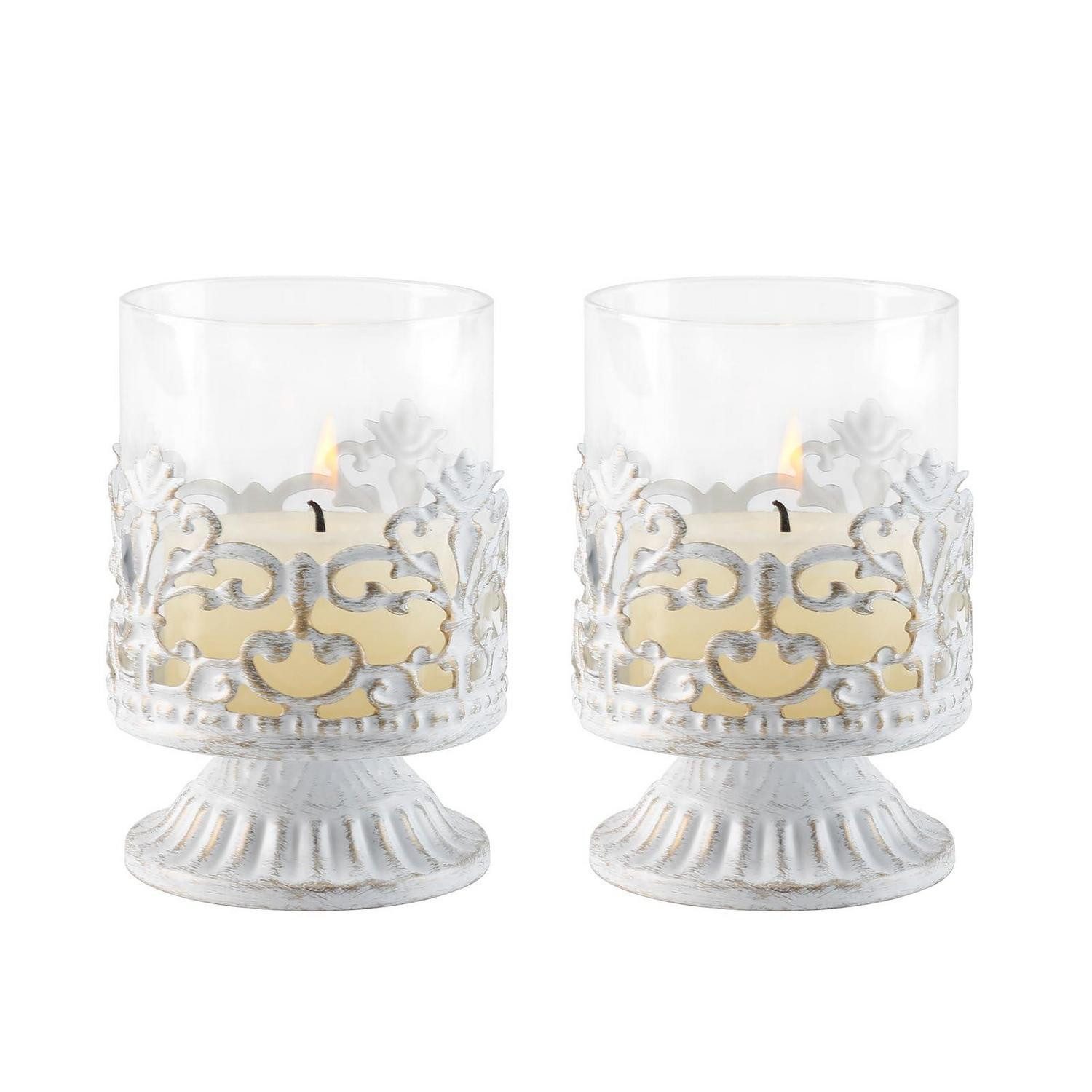 LuxusKollektion Windlicht Kerzenständer 2er Set Weiss Vintage (2 St)