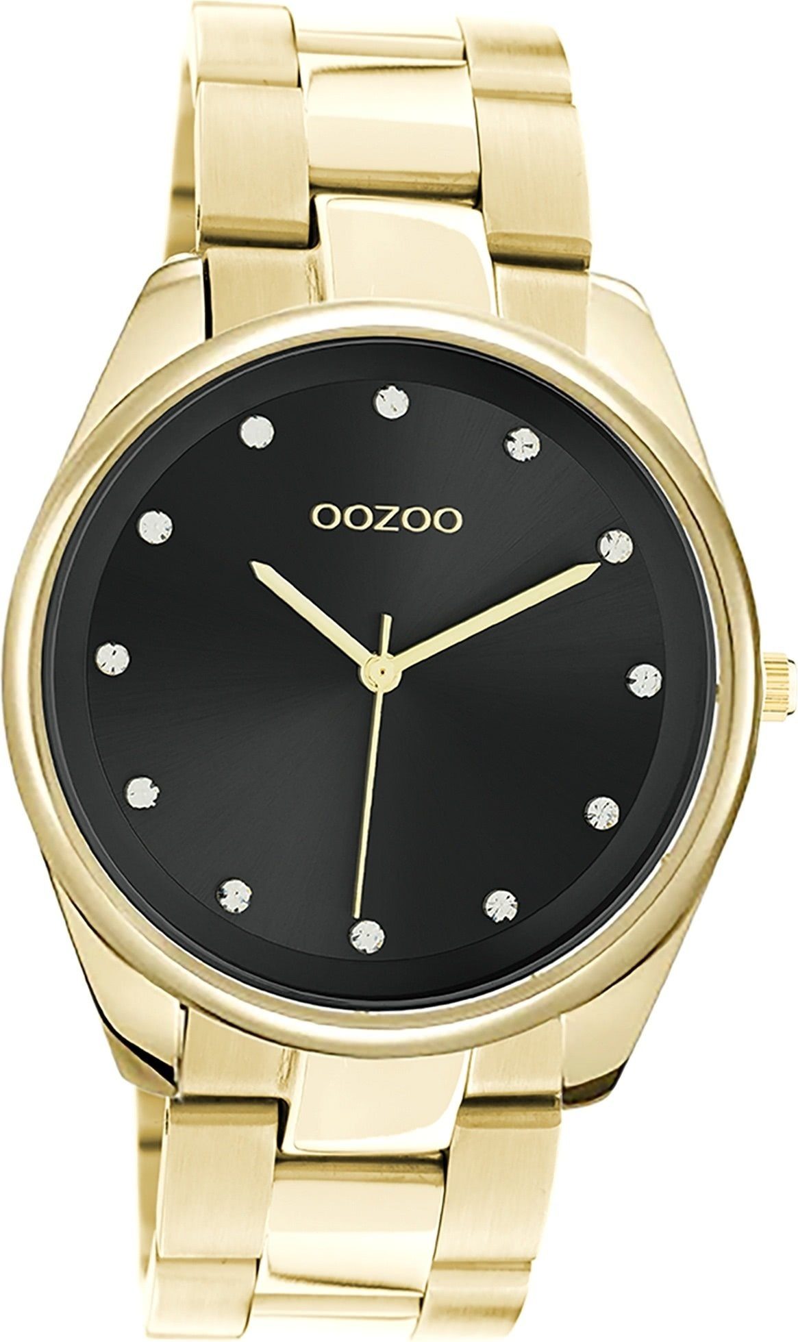 OOZOO Quarzuhr Oozoo Damen Armbanduhr Timepieces, Damenuhr Edelstahlarmband gold, rundes Gehäuse, mittel (ca. 38mm)