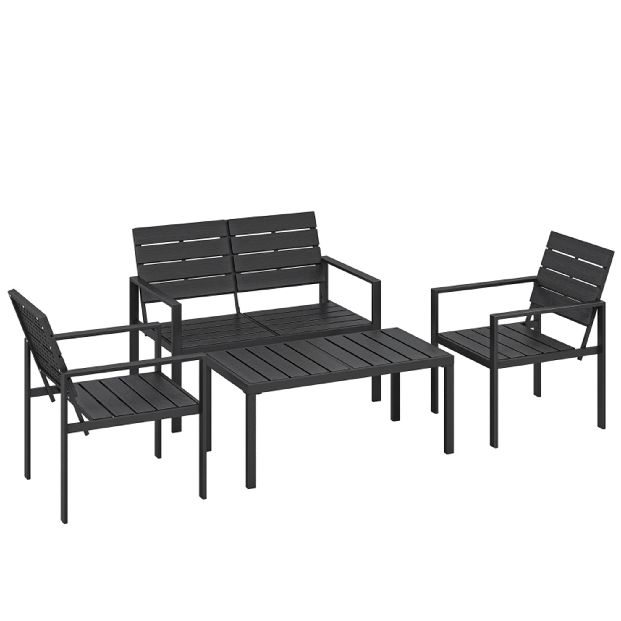 MC Star Gartenlounge-Set Gartenmöbel Set Sitzgruppe für 4 Personen Gartenlounge, (mit 2er Sofa 2 Sessel Beistelltisch Lamellendesign Schwarz)