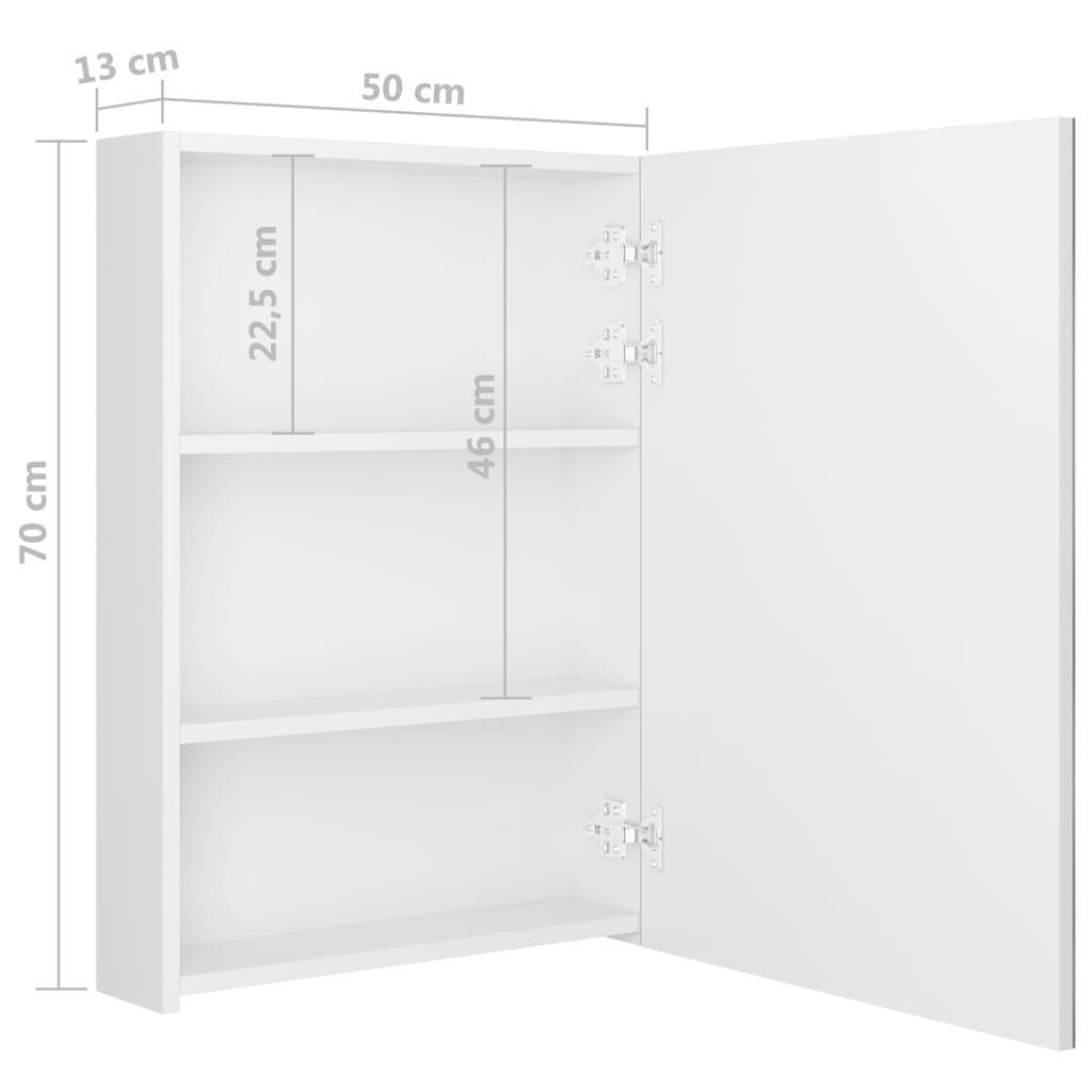 Glänzend 50x13x70 cm fürs vidaXL (1-St) Badezimmerspiegelschrank Hochglanz-Weiß Bad LED-Spiegelschrank Weiß