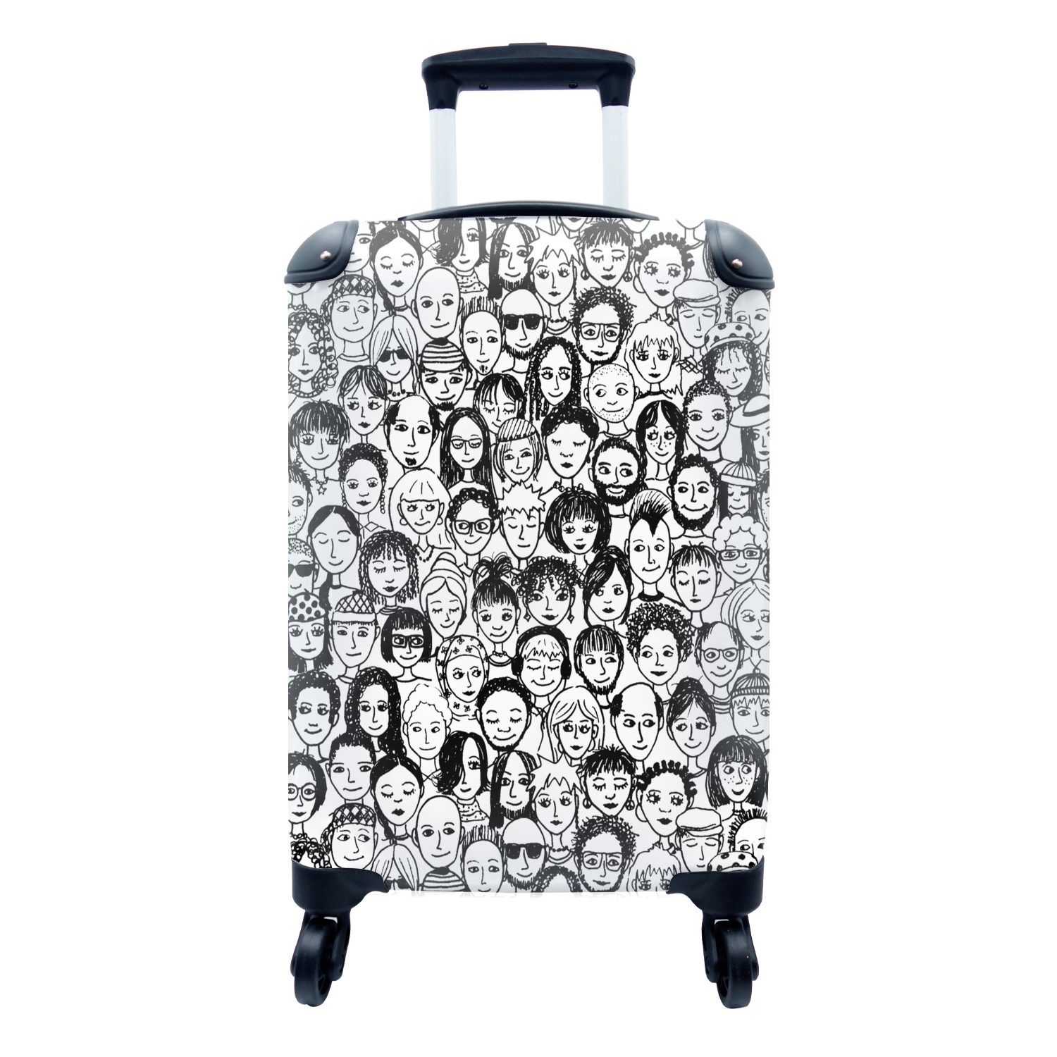 Weiß, - Rollen, Schwarz und MuchoWow für 4 Reisekoffer - Reisetasche Handgepäckkoffer Muster rollen, mit Handgepäck Trolley, Gesicht Ferien,