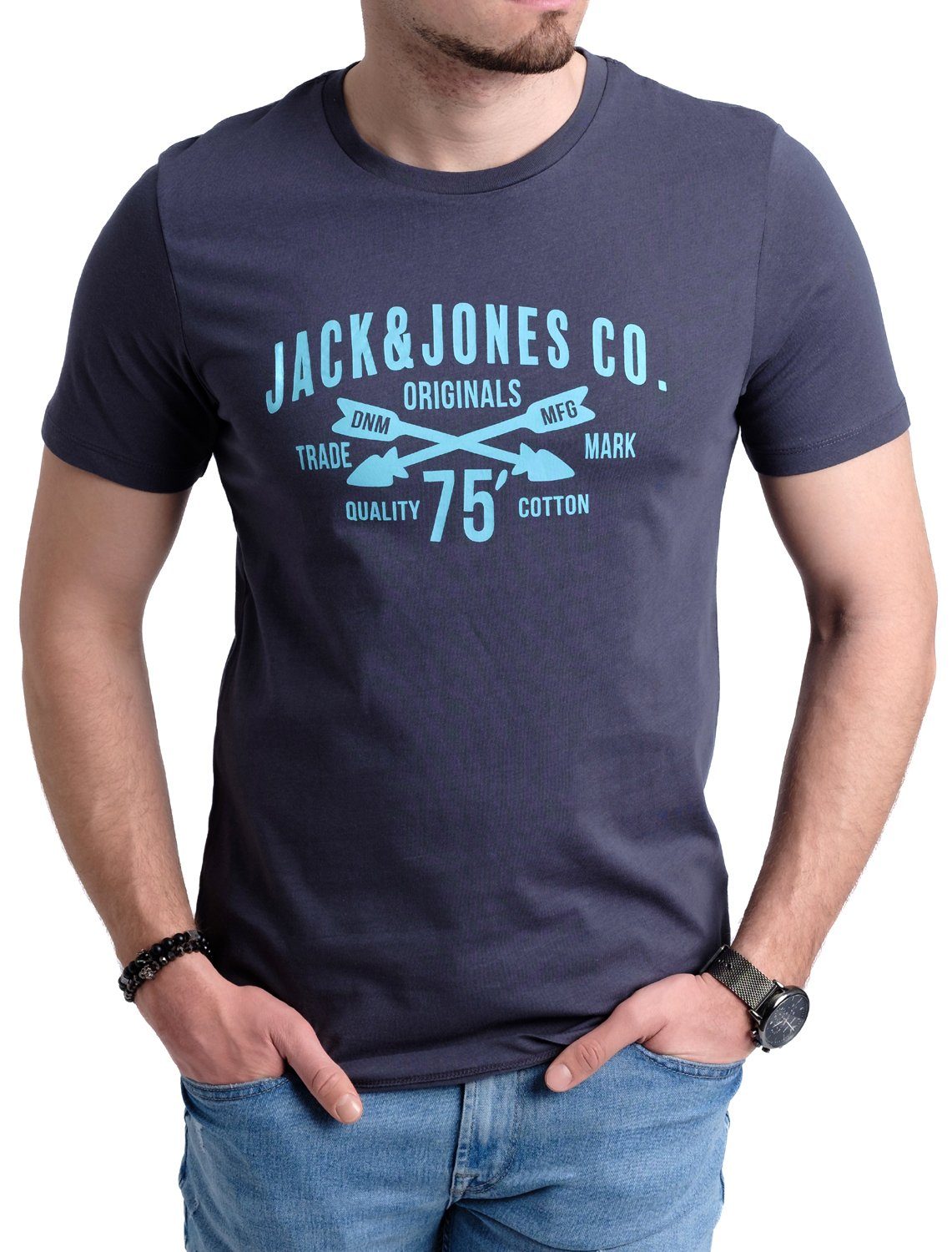 Aufdruck Mix mit aus & Jones Print-Shirt OPT 3er-Pack) Baumwolle Jack 4 (Spar-Set, T-Shirts 3er