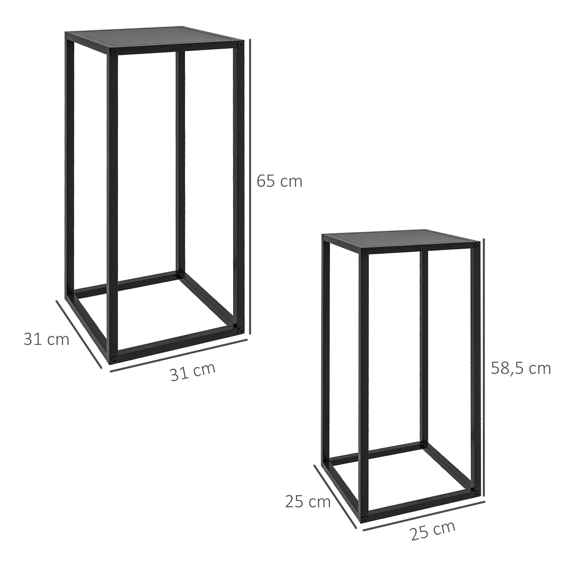 Outsunny Flower Stand, 2 Different Heights (Plant Holders, 2 Pieces, Flower Pot Holders), for Balcony, Living Room, Black