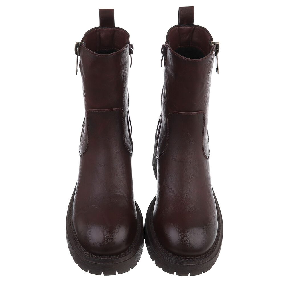 Ital-Design Modischer Damen Stiefel mit Zipper und Blockabsatz Plateaustiefelette (90649131) Blockabsatz Stiefeletten in Weinrot