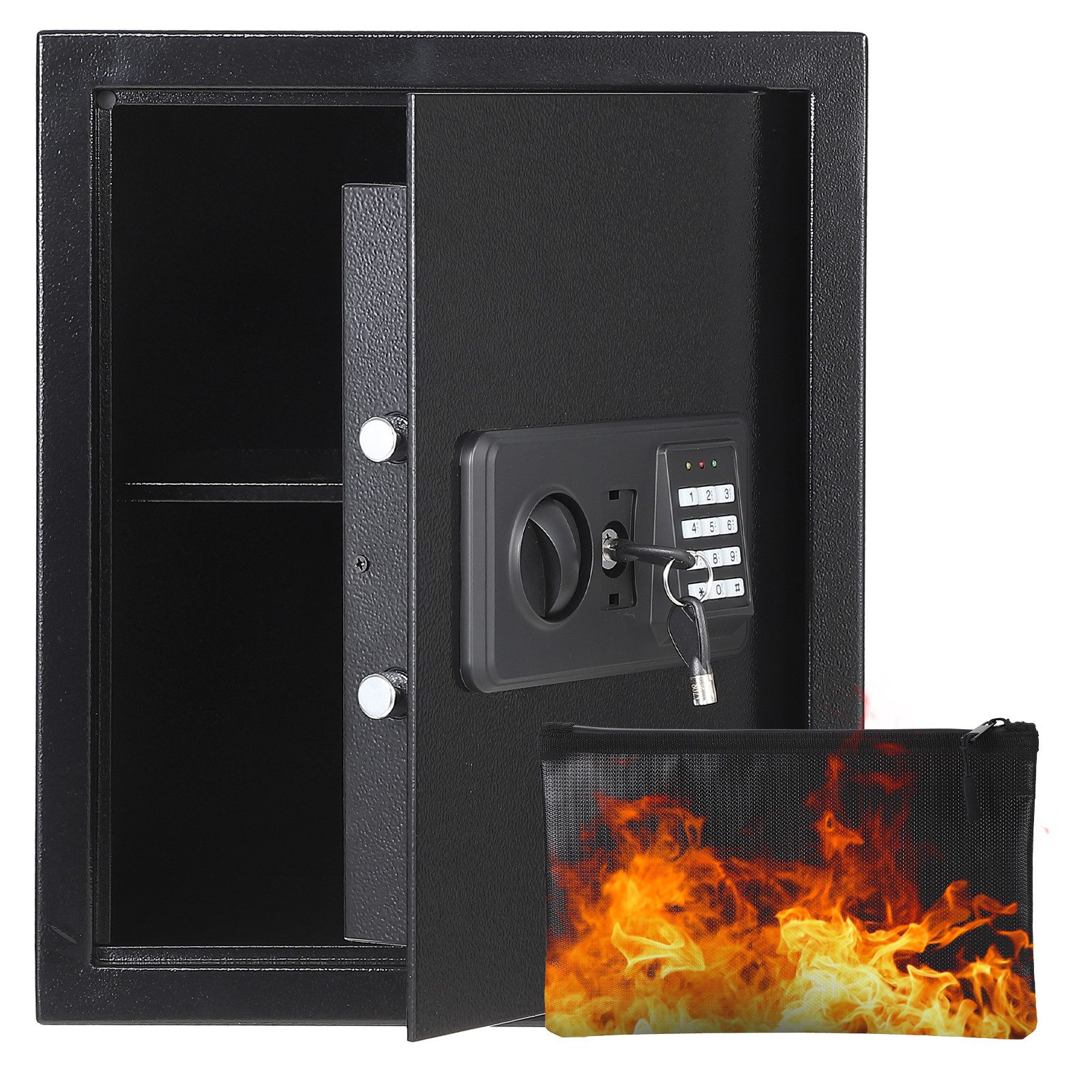 GarveeMore Wandtresor Digitaler Tresor 16L für Haus, Büro & Hotel, mit Alarm, LED‑Licht und feuerfester Dokumententasche,Hotelsafe