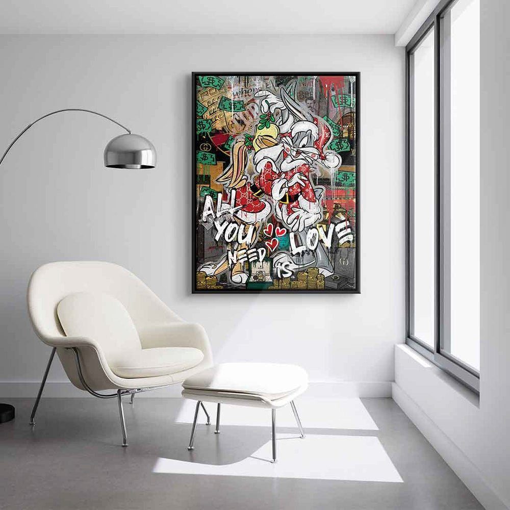 Lovely xmas silberner Art all Geld you Rahmen Pop Leinwandbild limitiert Leinwandbild, DOTCOMCANVAS® Bunny limited