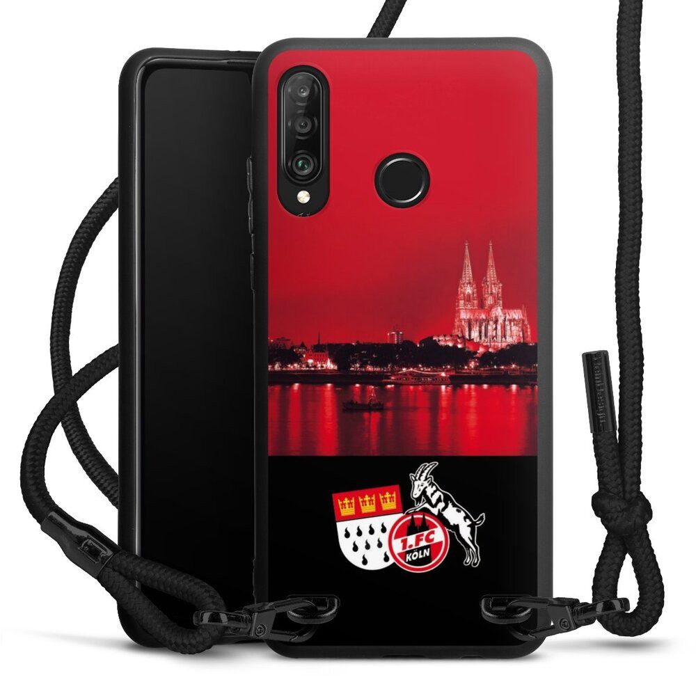 DeinDesign Handyhülle Skyline 1. FC Köln Offizielles Lizenzprodukt Skyline Köln Rot, Huawei P30 Lite Premium Premium Handykette Hülle mit Band
