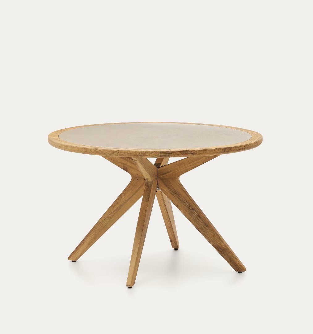 Beistelltisch Runder Tisch Julieta 120 x 120 x 75 cm Akazienholz Polyzement Neu