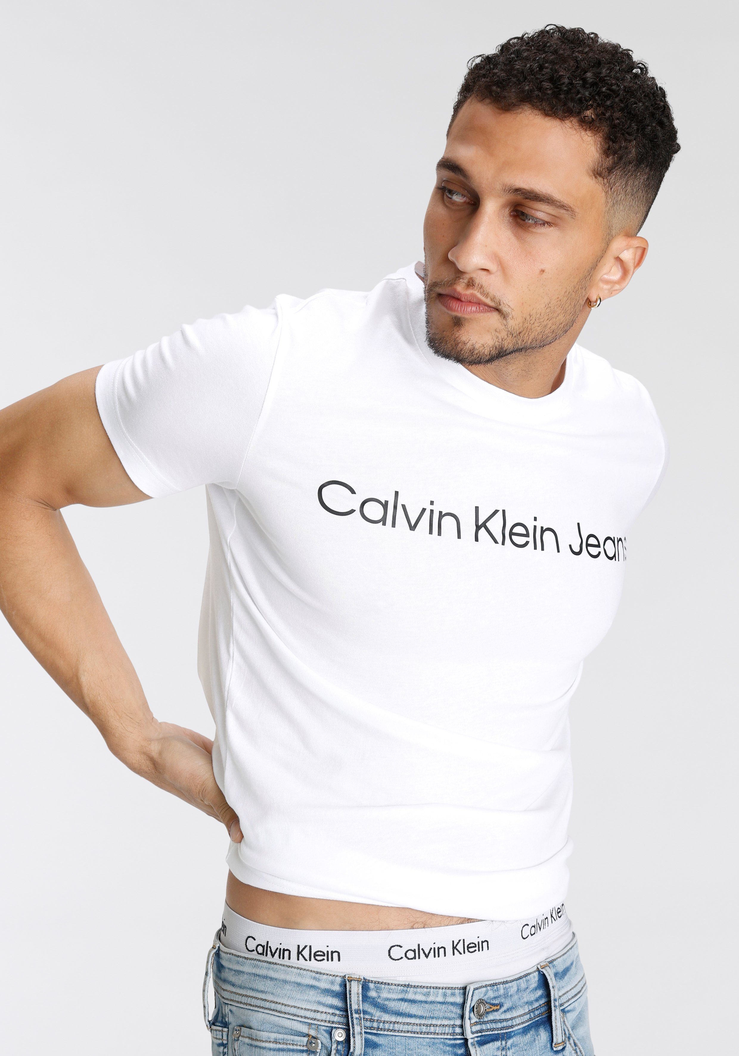 CORE Jeans Calvin TEE Bright Klein LOGO T-Shirt White SLIM INSTITUTIONAL