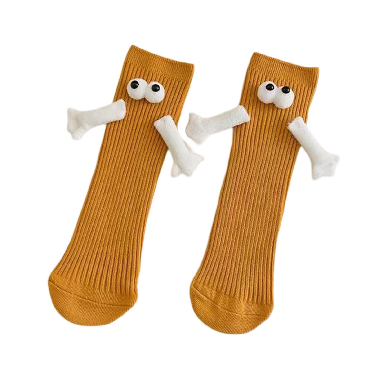 Trend-Persönlichkeit) Saug-3D-Puppenaugen-Socke Socken Unisex, (Magnetische Die Magneten, Paar für Händchen 2 und Paar-Händchenhalten-Socken, Gelb Lustige Socken Halten Mit Rutaqian Feinsocken