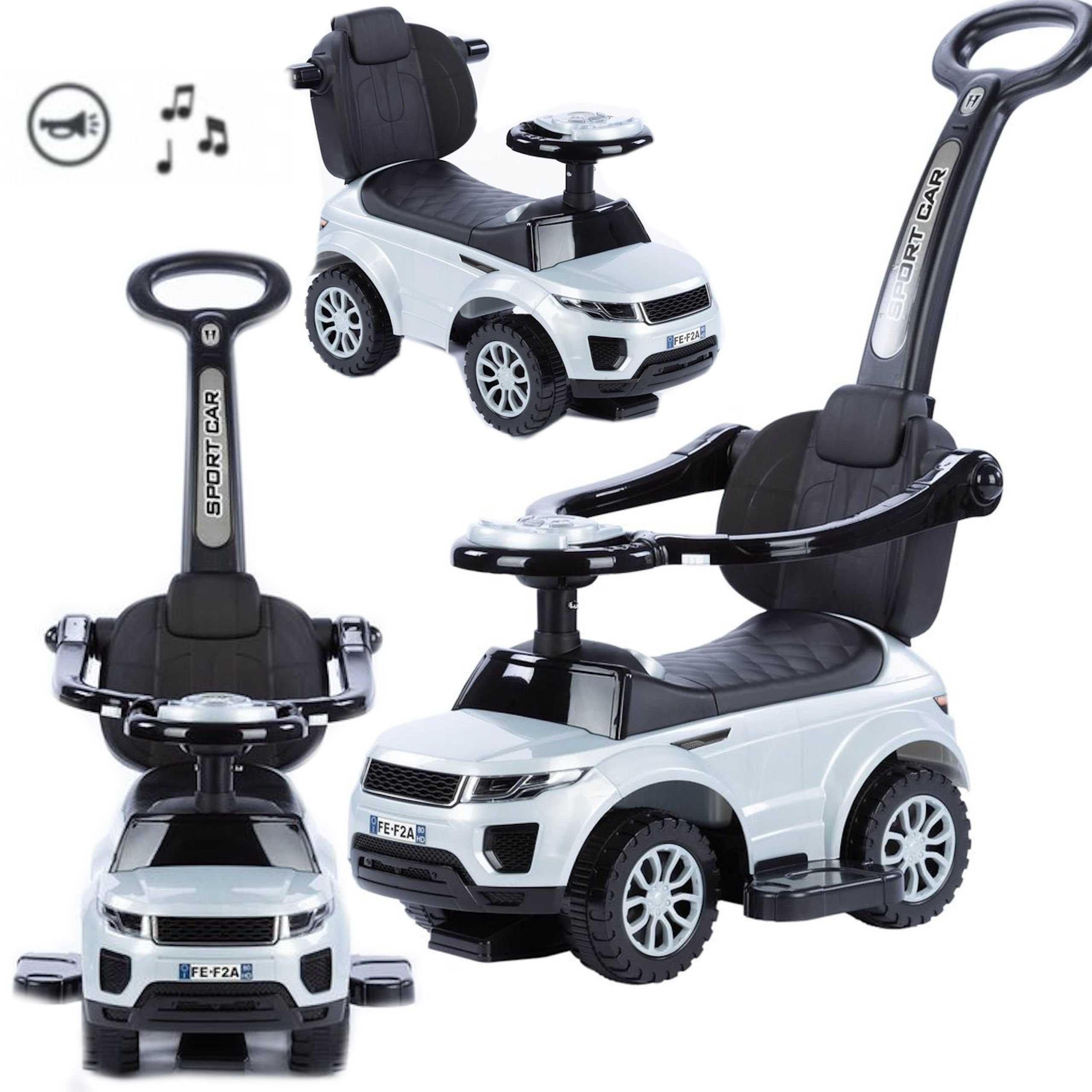 COIL Rutscherauto Babyrutscher, Kinderauto, Schiebeauto, 3in1, mit Druckgriff, interaktives Lenkrad, Musik- und Hupenknöpfe, ab 12 Monaten