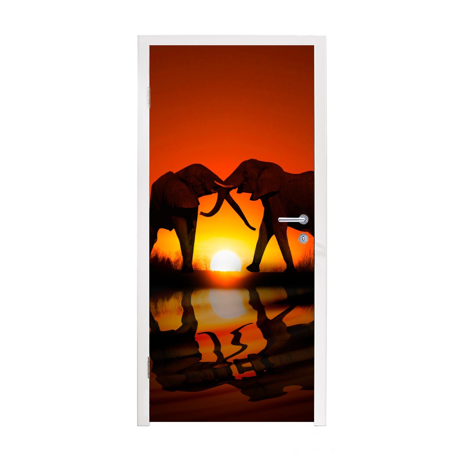 MuchoWow Türtapete Elefantenpaar bei Sonnenuntergang, Matt, bedruckt, (1 St), Fototapete für Tür, Türaufkleber, 75x205 cm
