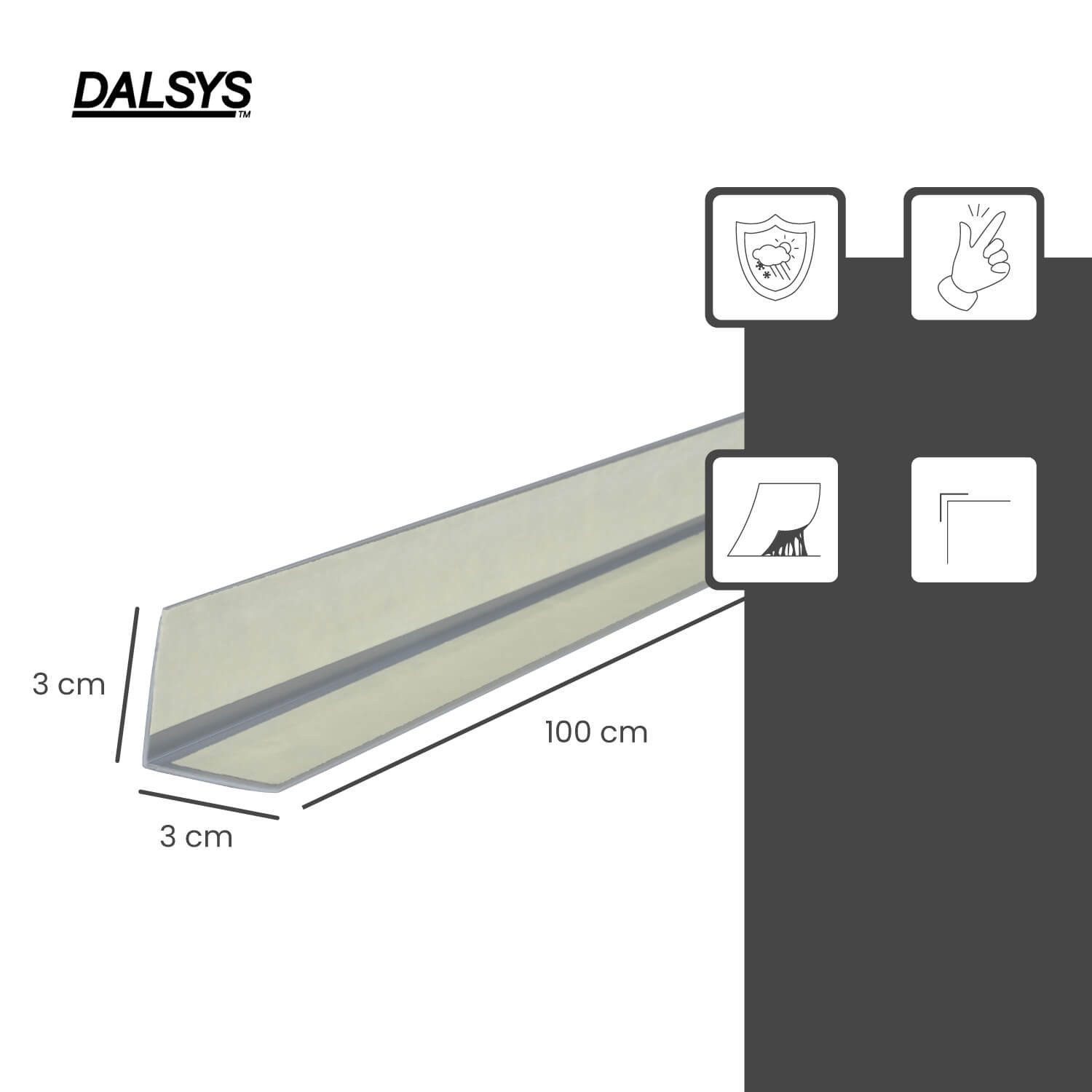 Dalsys Winkelprofil (Winkelprofil selbstklebend PVC 30x30mm, 100cm Grau Eckschutzprofil, 1-St., Eckleiste, hoher Kantenschutz Wand), für Wohn- und Arbeitsbereich sowie Garage geeignet