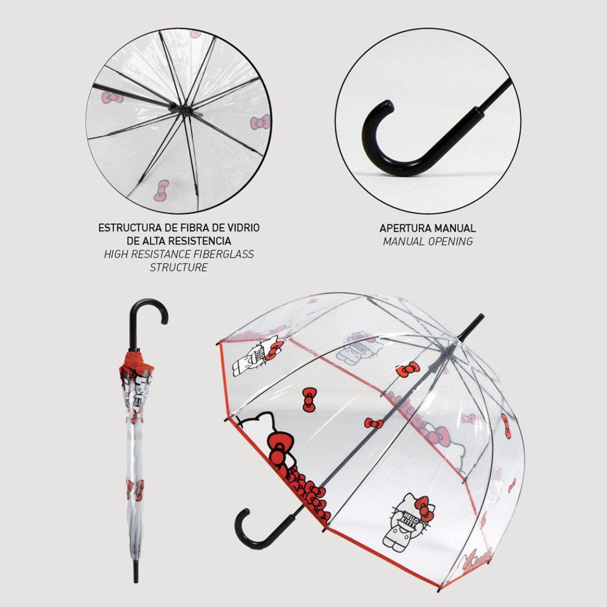 Cerda Stockregenschirm Hello Kitty Regenaccessoire – stabiler transparenter Schirm 60 cm