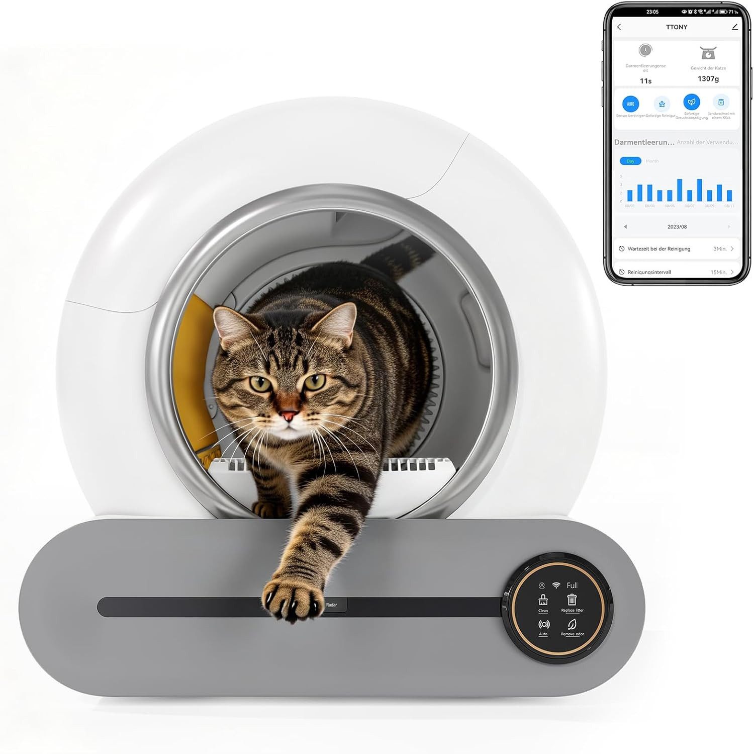 L&K Katzenecktoilette 65L Katzentoilette, automatisch, APP, geruchsneutral, für alle Streu