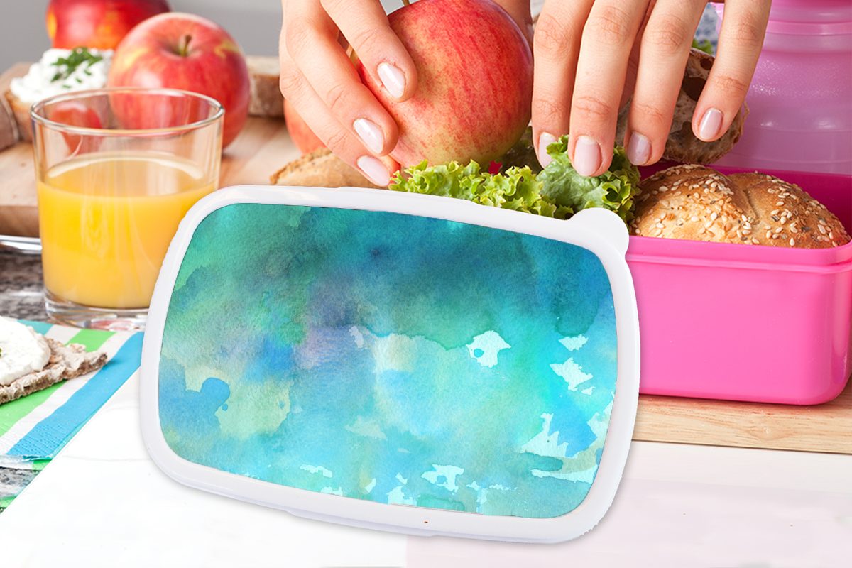 Blau, MuchoWow Erwachsene, Aquarell Mädchen, Kinder, für Kunststoff - Brotbox (2-tlg), Grün - Lunchbox rosa Brotdose Kunststoff, Snackbox,