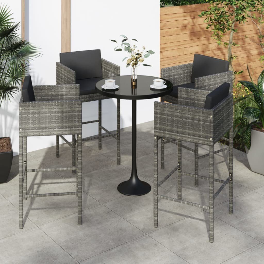 vidaXL Gartenstuhl Barhocker 4 Stk. mit Kissen Grau Poly Rattan (4 St)