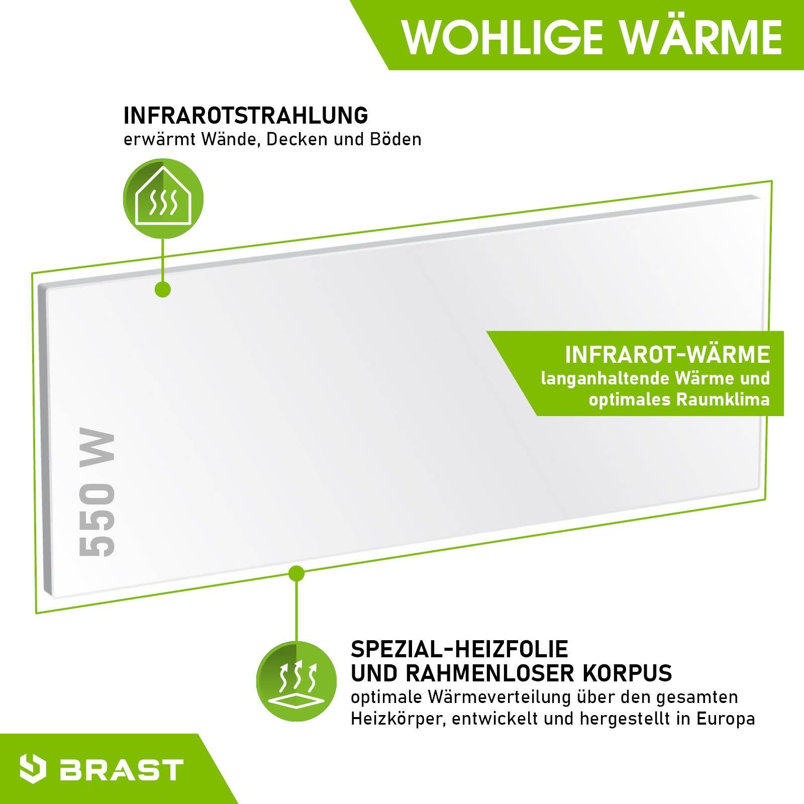BRAST EU Raumklima mit Watt & Made Infrarotheizung 550 in Stahlgehäuse inkl. Spezial-Heizfolie bestes für Wandhalterung Überhitzungsschutz Montagematerial,