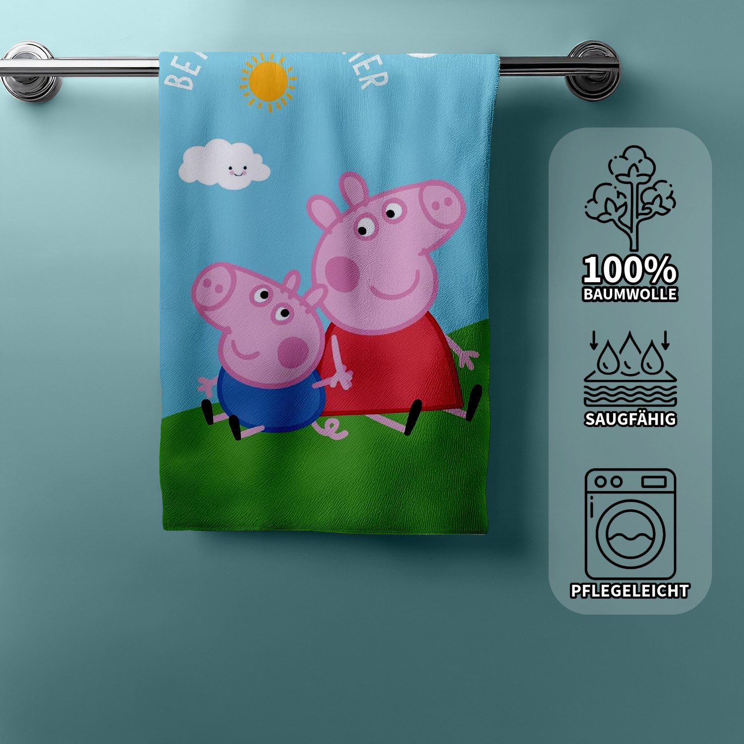 Jerry Fabrics Полотенца Peppa Pig Wutz Duschtuch Badetuch Strandtuch Velourstuch 70 x 140cm, (1 Duschtuch, 1-St), Langlebig