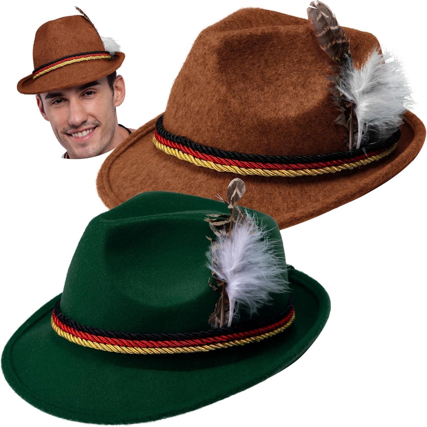 Trachten-Kostüm Alpenhut Trachtenhut Feder Kostüm Oktoberfest Cosplay Green+brown