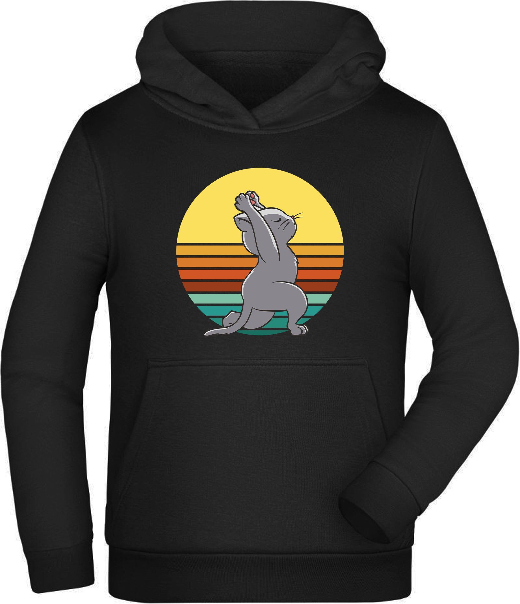 MyDesign24 Hoodie Kinder Kapuzen Sweatshirt - Katzen Hoodie Retro Yoga Kapuzensweater mit Aufdruck i132
