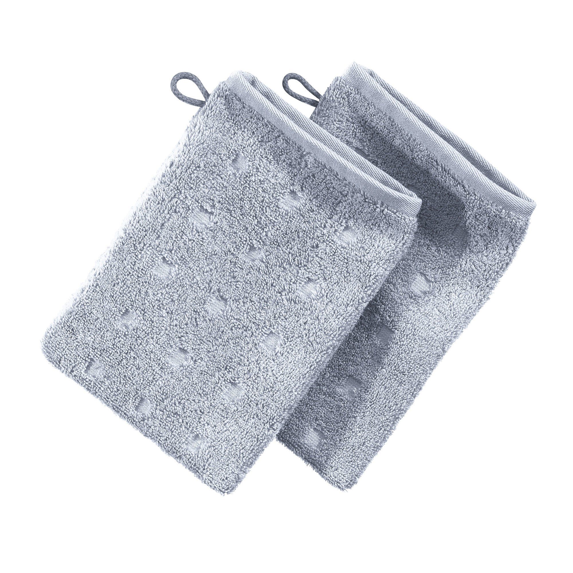 Möve Waschhandschuh Waschhandschuh "Quadretti" 2er-Pack, Frottier, Walk-Frottier Uni/Hoch- Tiefstruktur