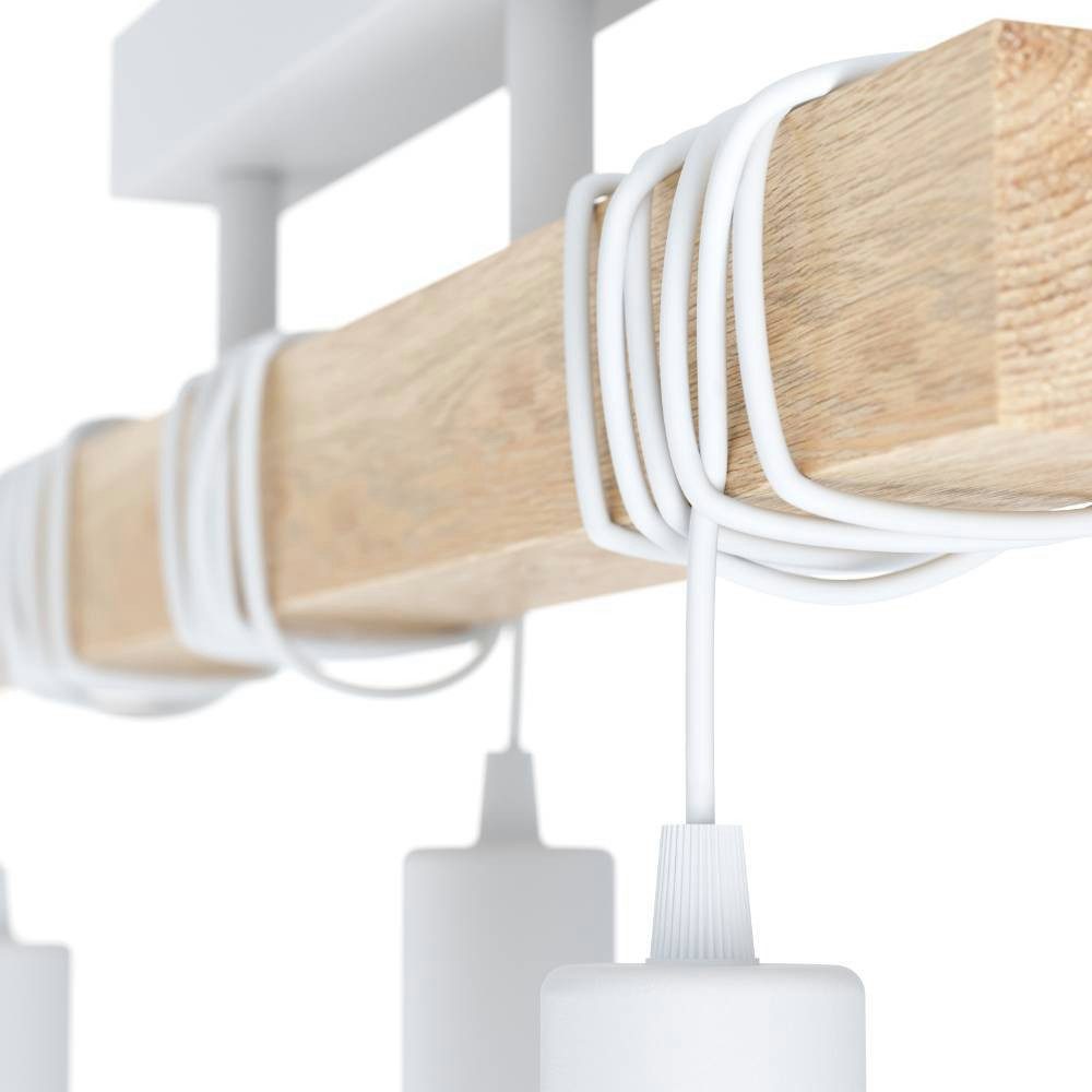 EGLO Deckenleuchte TOWNSHEND Deckenlampe, Stahl und Holz, E27, IP20, Wohnzimmerlampe, ohne Leuchtmittel, Deckenleuchte, L55 x B10,5 x H26,5 cm, weiß, braun, 3X60W exkl.